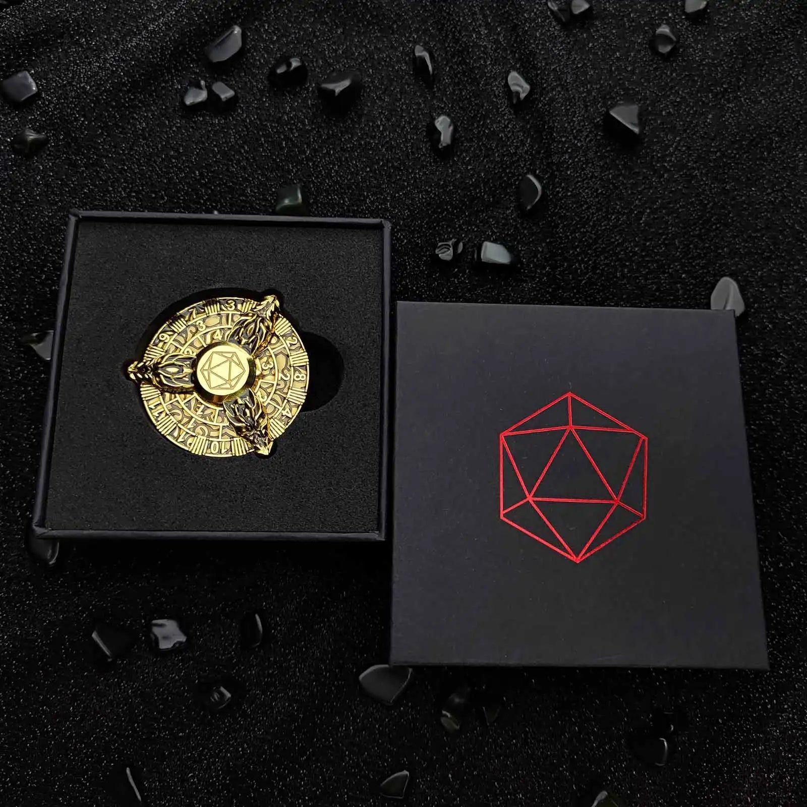 Unique Imitation Gold Black Fidget Spinner Dice: Three Metal Taps Cool DND Spin Roulette Dice | Bear Dice