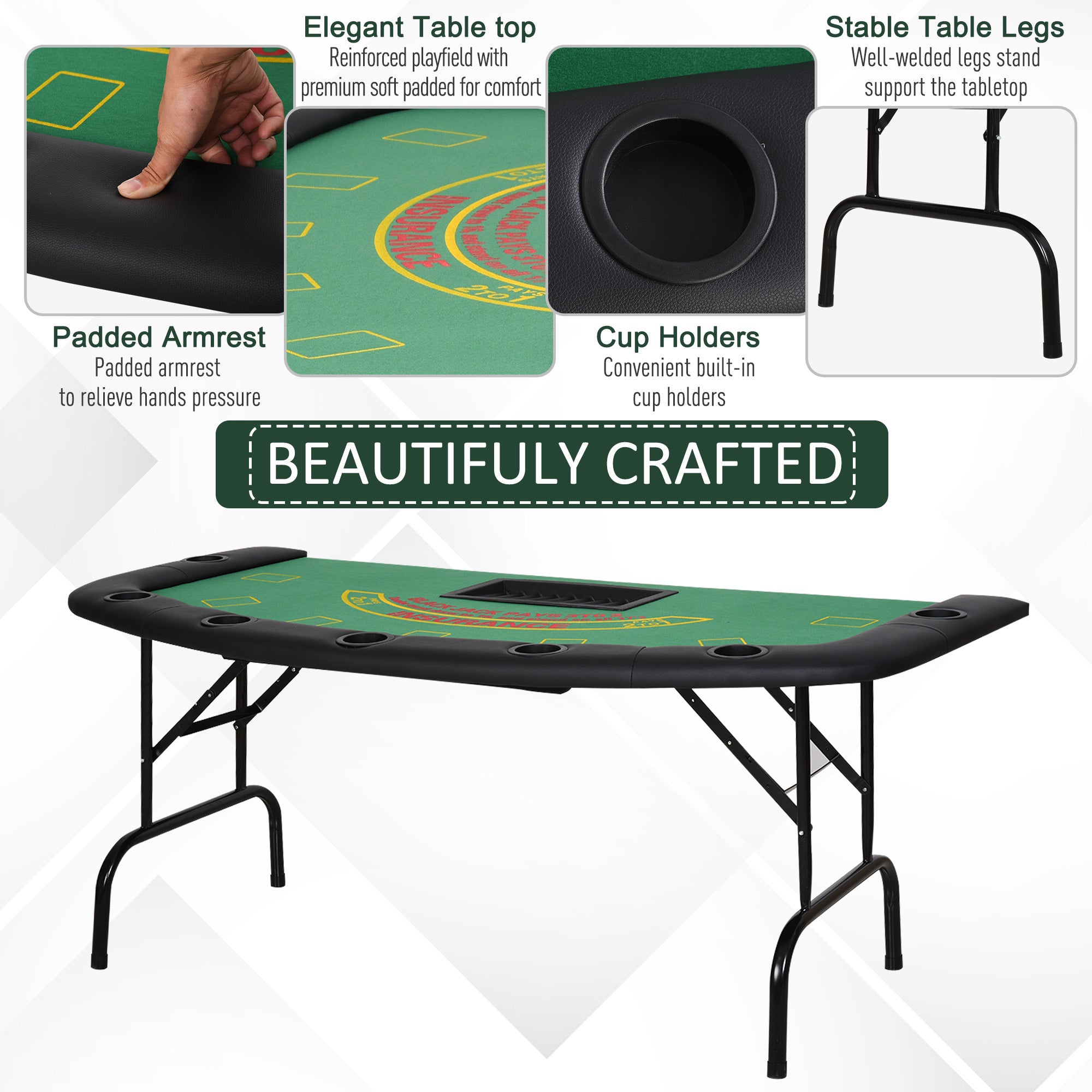 Semi-Oval Green Felt 7-Player Blackjack Table – Features & Specifications Chart | Bear Dice