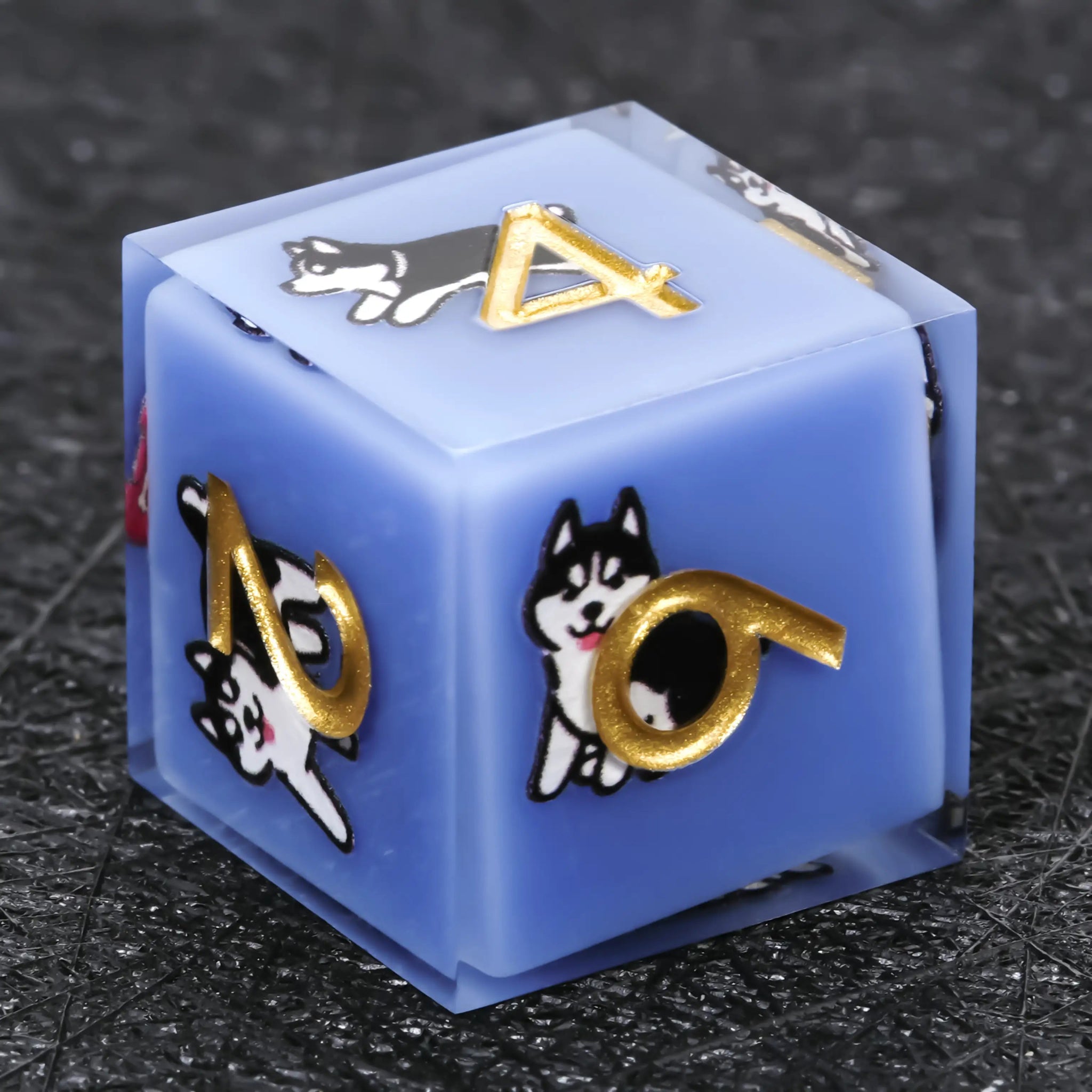Kickstarter Dice – Sharp-Edged Blue Resin Husky DND D6 Dice with Gold Numbers | Bear Dice