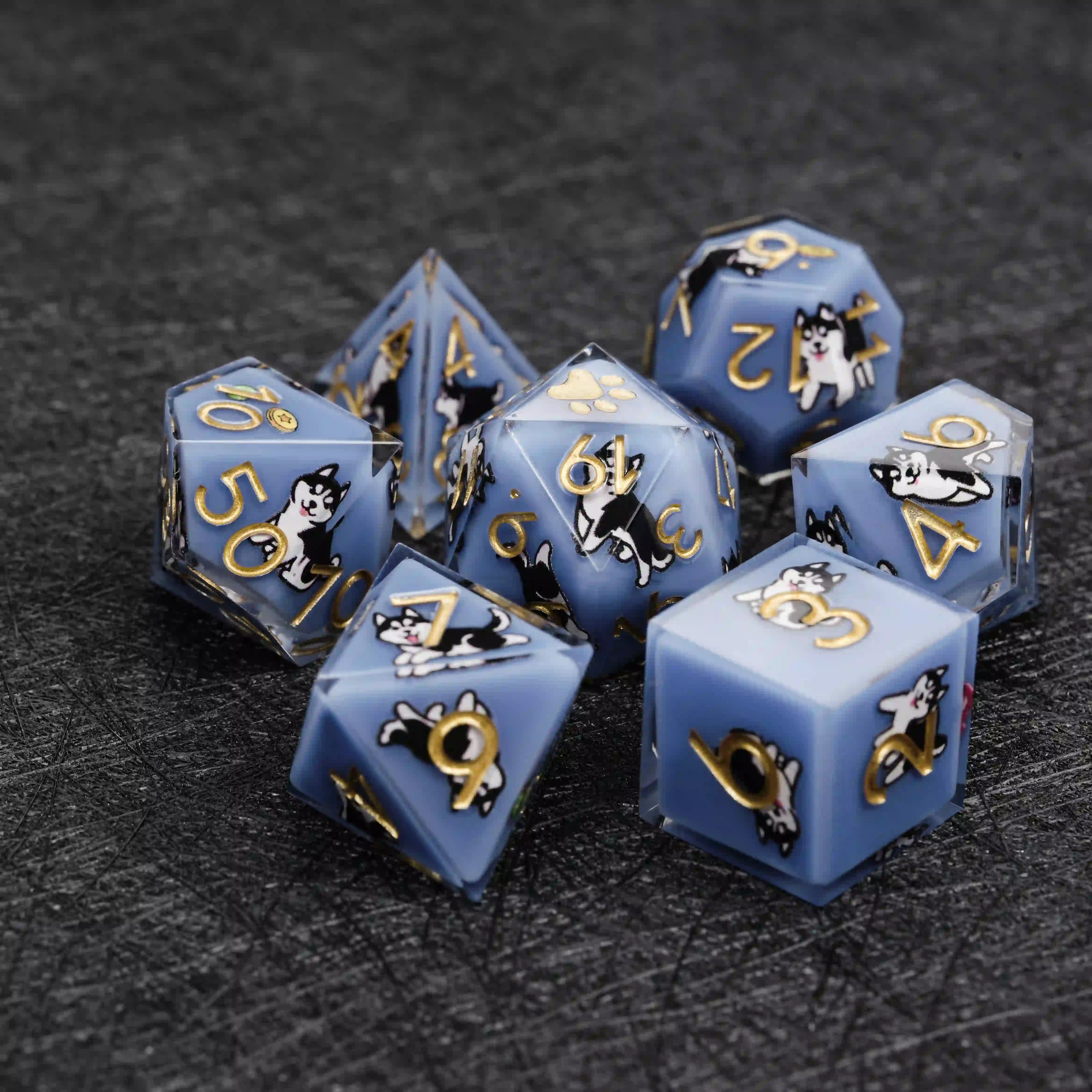 Kickstarter Dice – Sharp-Edged Blue Resin Husky DND Dice Set | Bear Dice