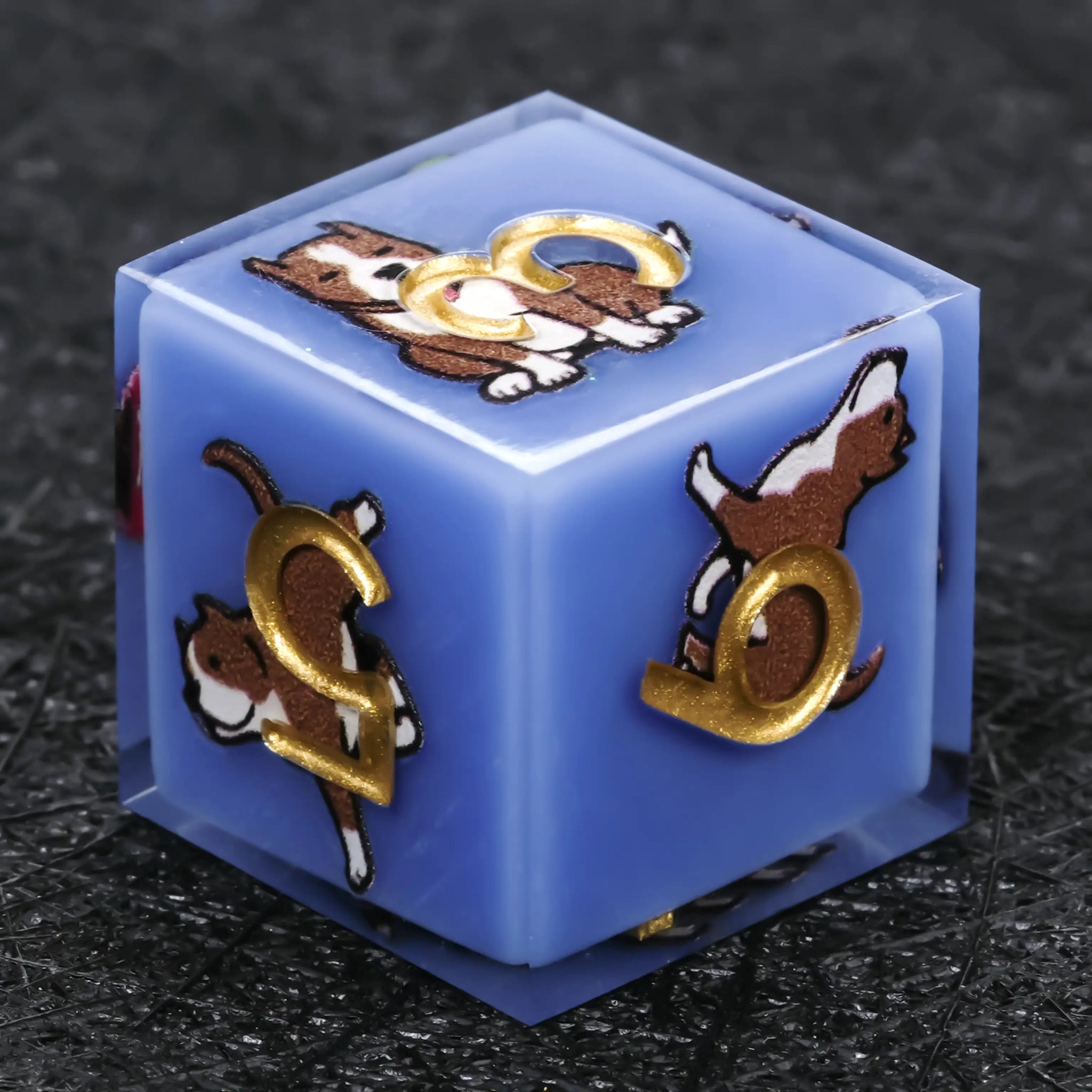 Kickstarter Dice – Sharp-Edged Blue Resin Pit Bull DND D6 Dice with Gold Numbers | Bear Dice
