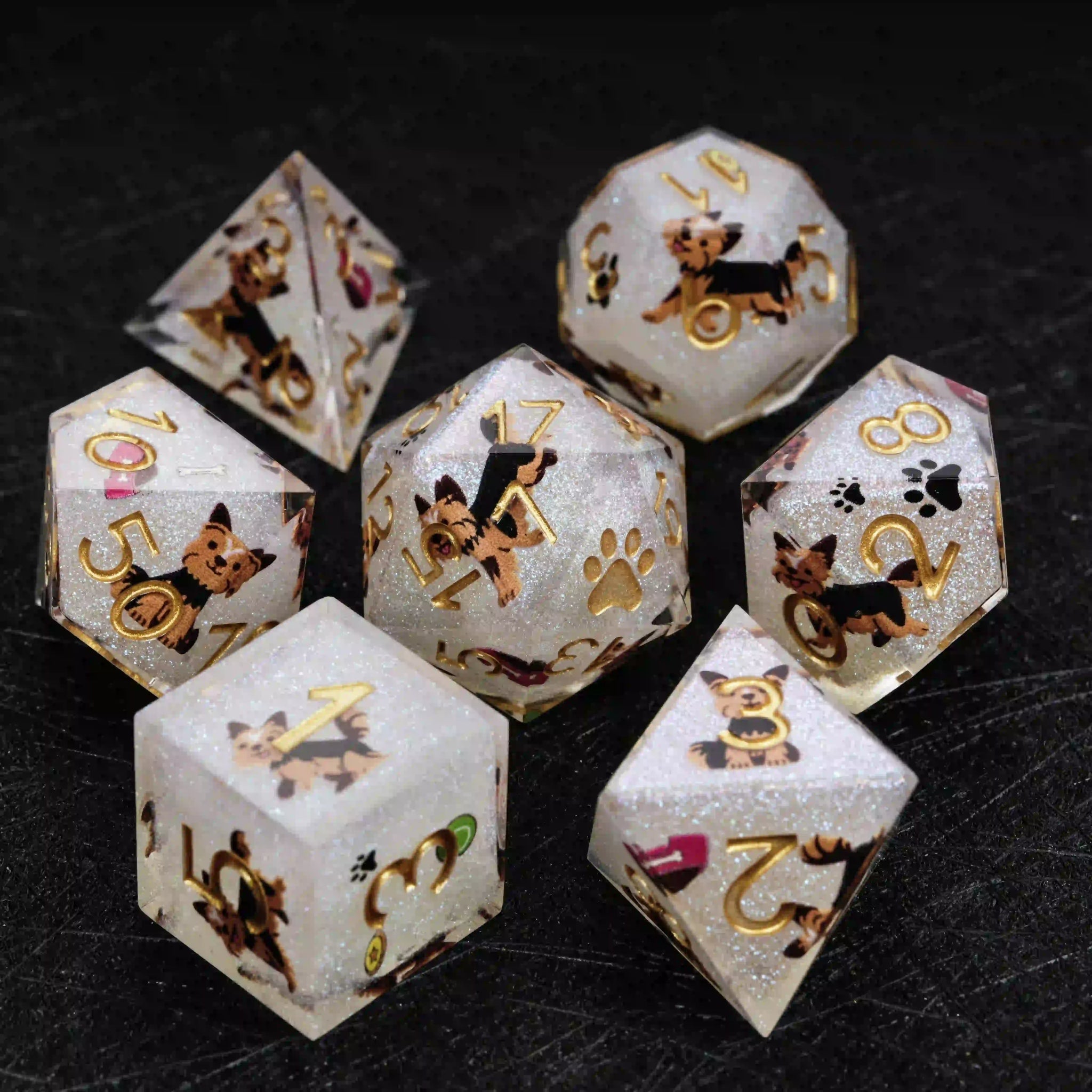 Kickstarter Dice – Sharp-Edged White Glitter Resin Yorkshire DND Dice Set | Bear Dice