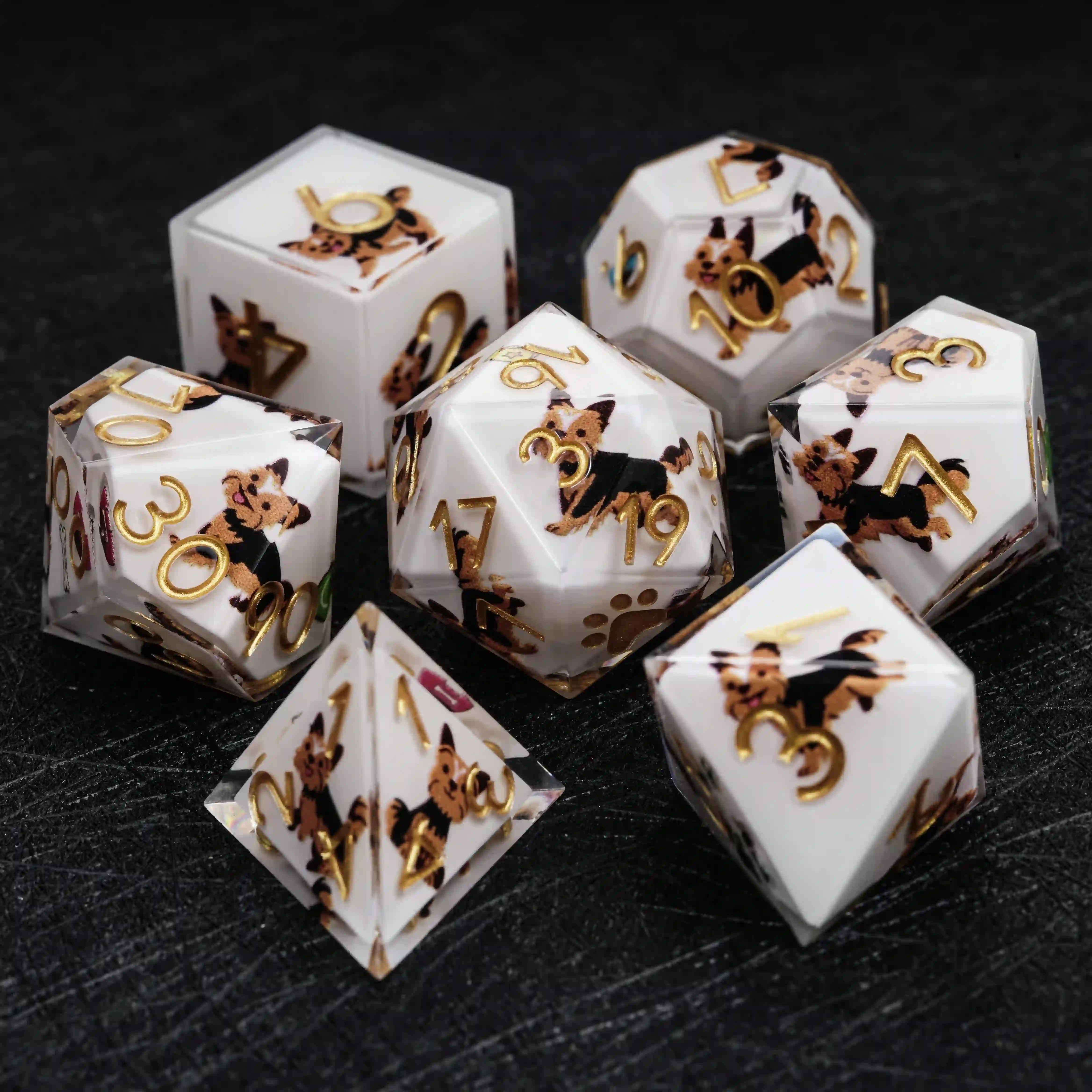 Kickstarter Dice – Sharp-Edged White Resin Yorkshire DND Dice Set | Bear Dice