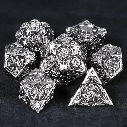 Silver Steampunk Pirate Metal DND Dice Set | Bear Dice