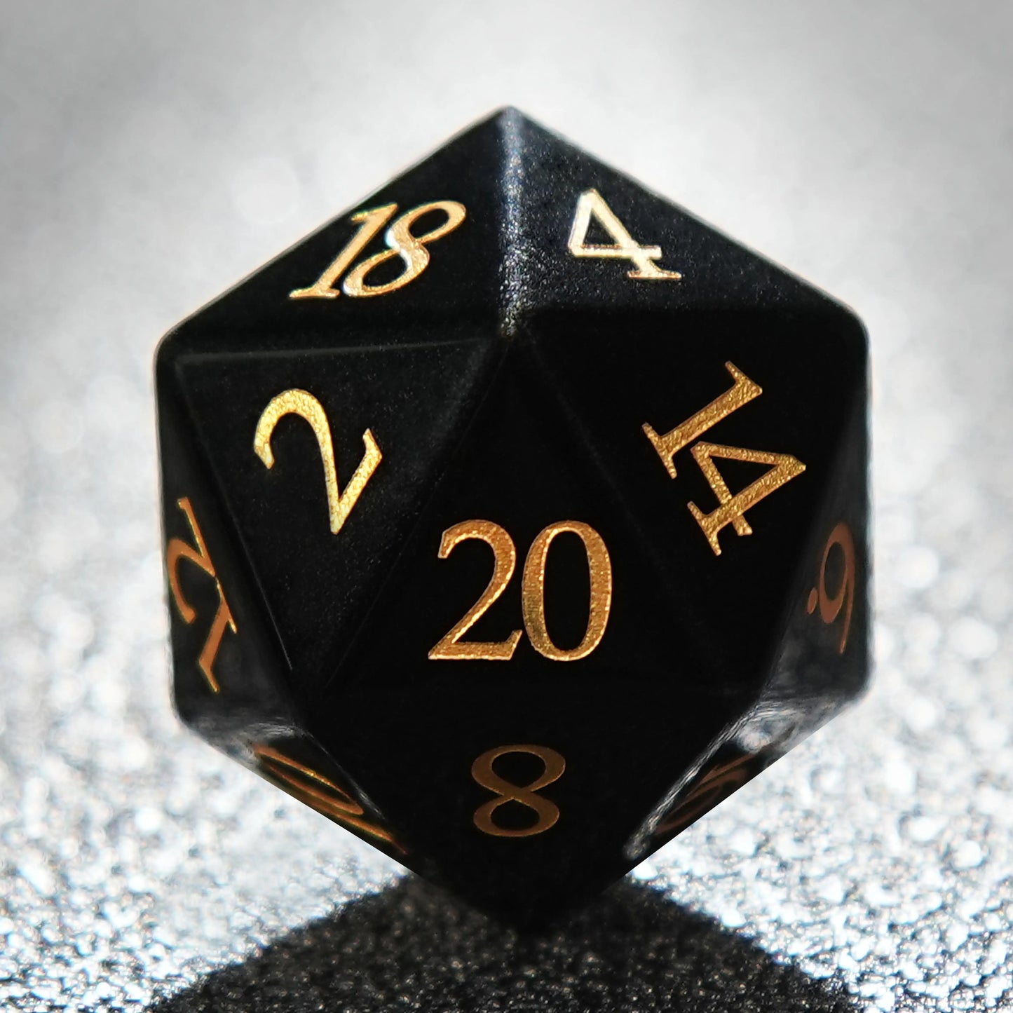 Dark Magic - Obsidian D&D D20 Dice  + Gold Numbers | Bear Dice