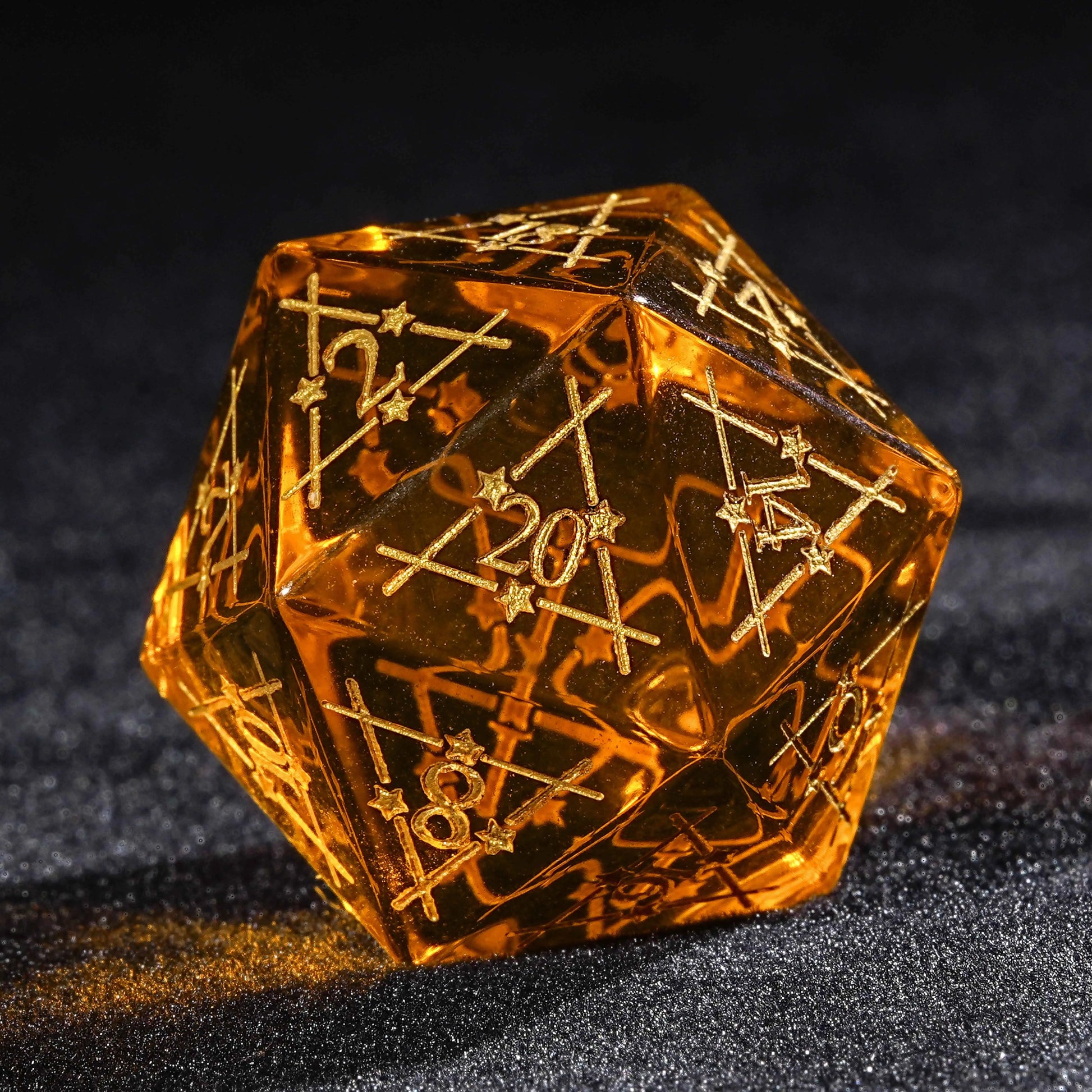 Orange glass astrology pattern D&D D 20 dice | Bear Dice