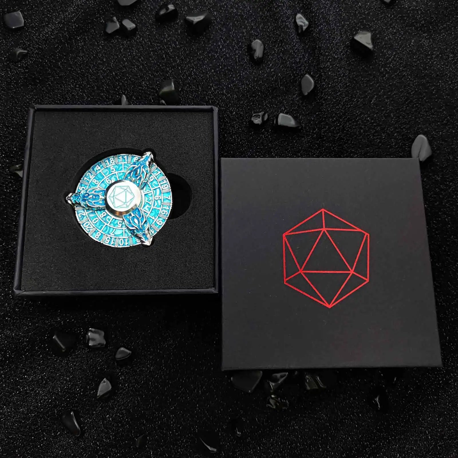 Unique Silver Blue Fidget Spinner Dice: Three Metaldragon heads Cool DND Spin Roulette Dice | Bear Dice