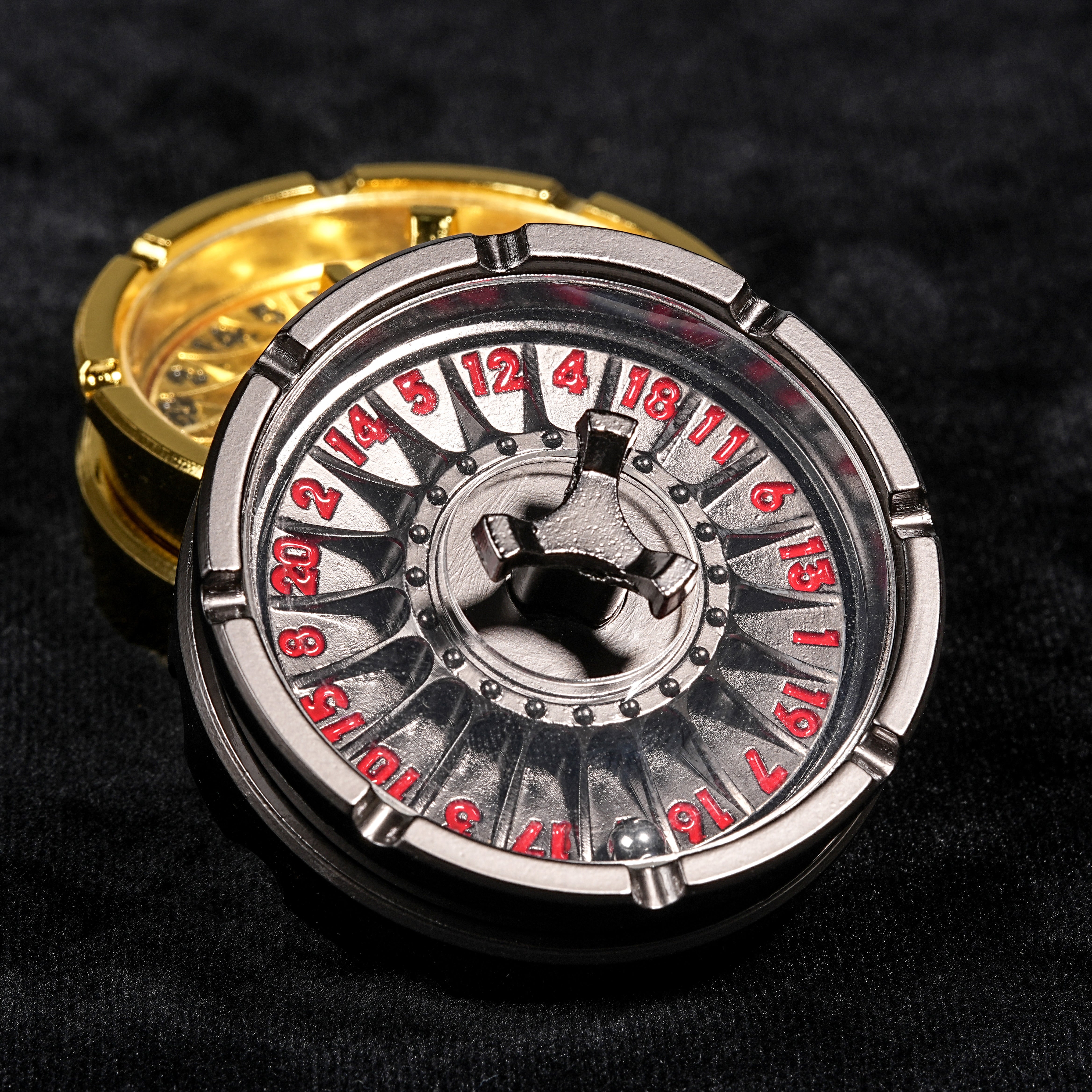 Unique DND Metal Spinner Black D20 Pinball Roulette Dice + Red Numbers | Bear Dice