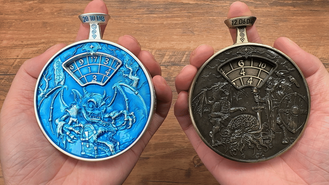 Unique metal DND rotating dice pocket watch; press a button to determine the dice reading | Bear Dice