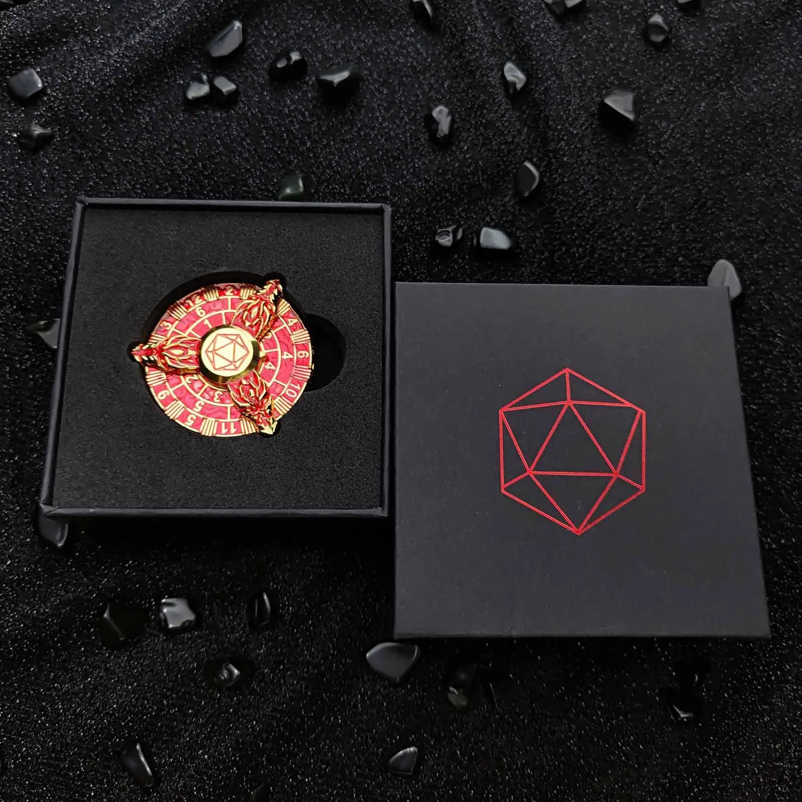 Unique Imitation Gold Red Fidget Spinner Dice: Three Metal dragon heads Cool DND Spin Roulette Dice | Bear Dice