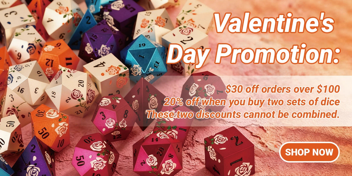 DND Dice Valentine's Day Gift: Rose Metal Dice Set - $30 off orders over $100, 20% off when you buy two sets of dice | BearDice