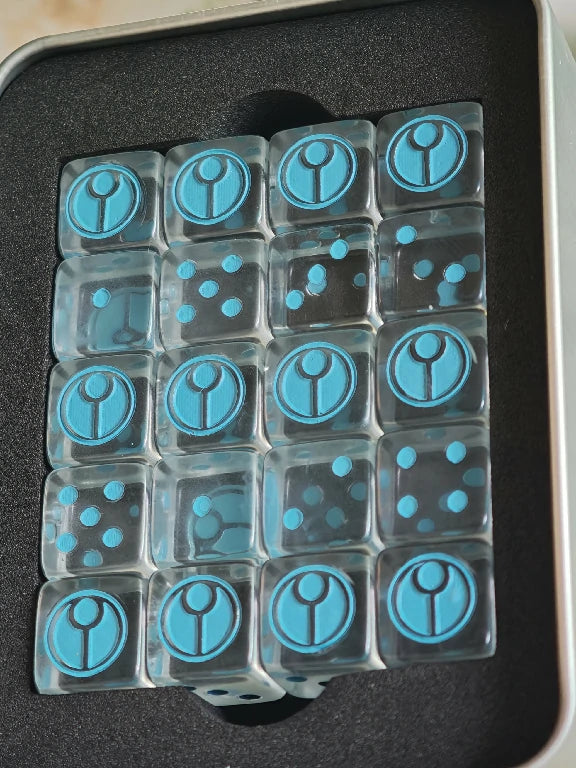 Warhammer 40K T'au Empire Transparent Acrylic D6 Dice with Light Blue Pips (Set of 20) | Bear Dice