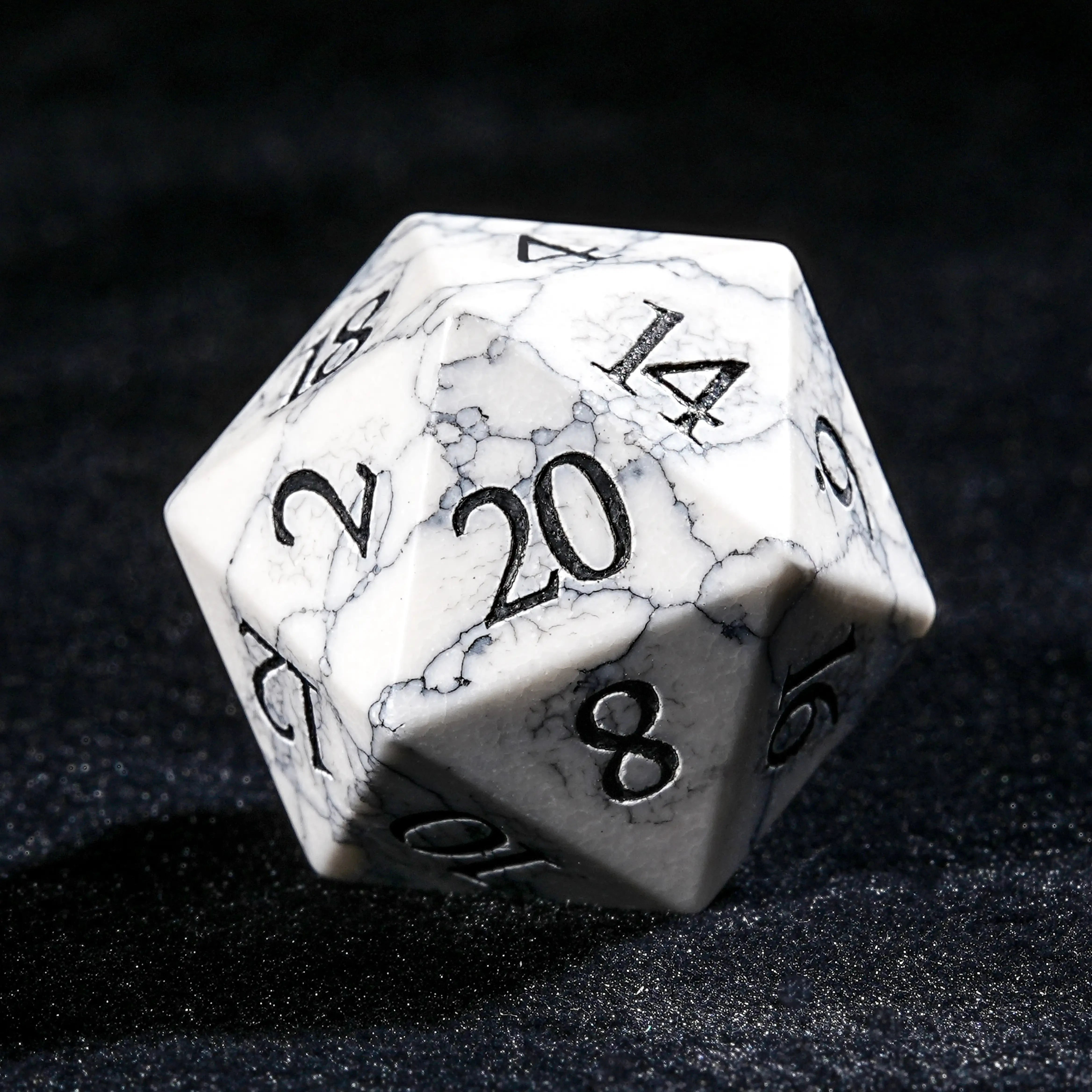 White Turquoise (Howlite) Gemstone Dice Set with Black Veining & Numbers