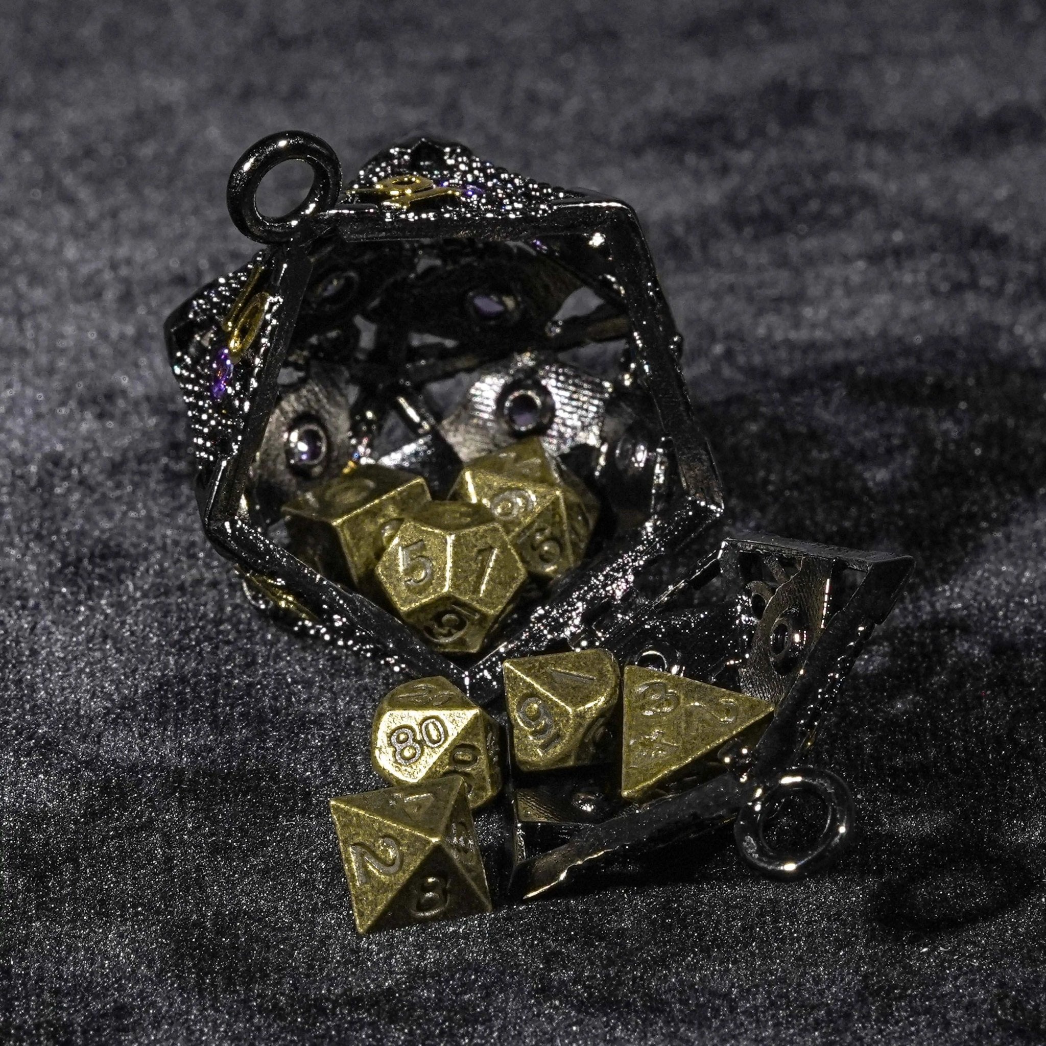 Amethyst Dragon's Eye Metal D20 Dice Cage + Mini Dice Set - Bear Dice