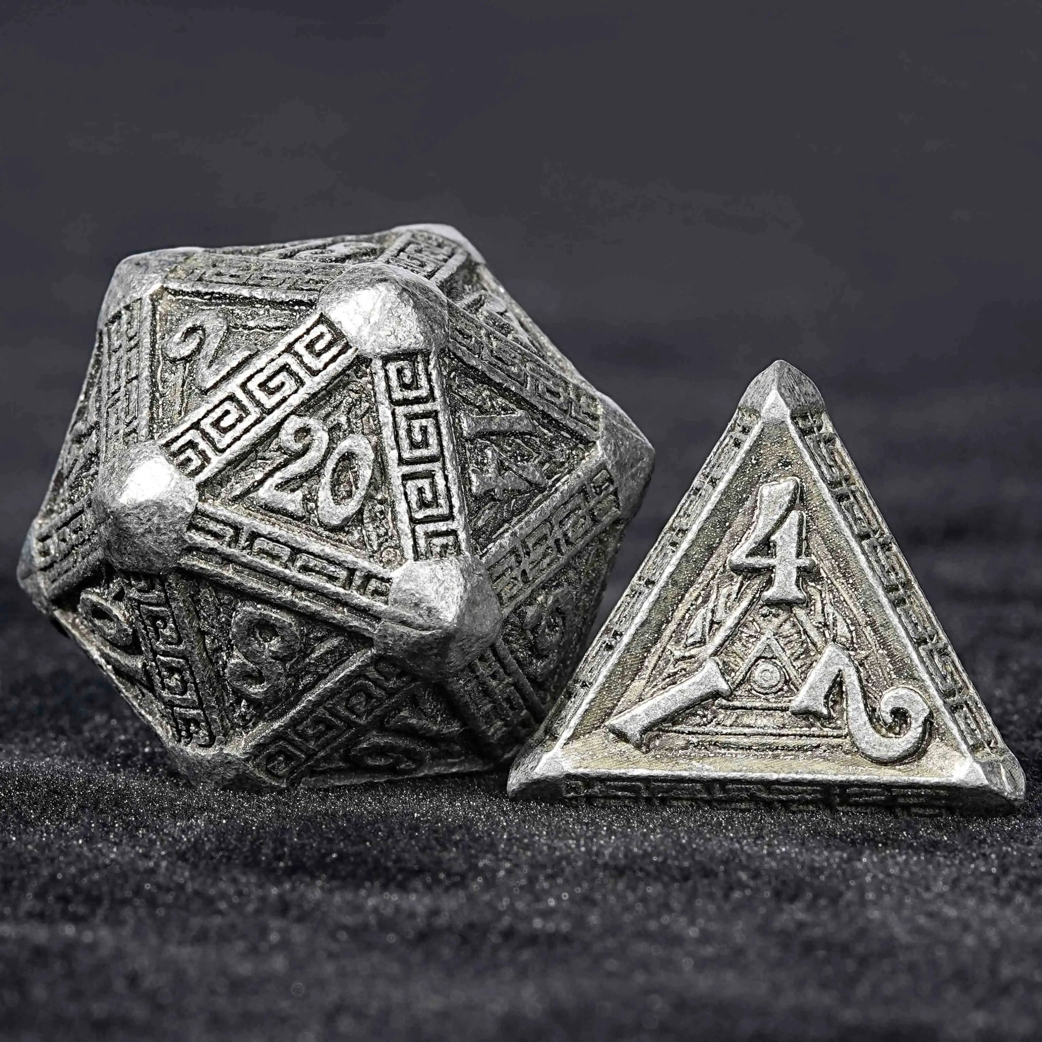 Ancient Greek Textured Metal DND Dice Set - Bear Dice