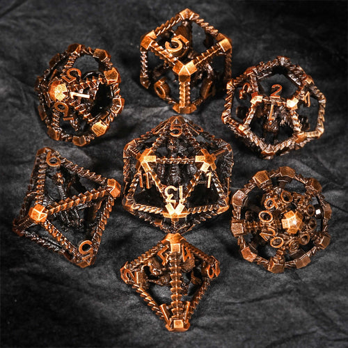 Antique Gold Metal Hollow 3D Dragon D&D Dice Set - Bear Dice