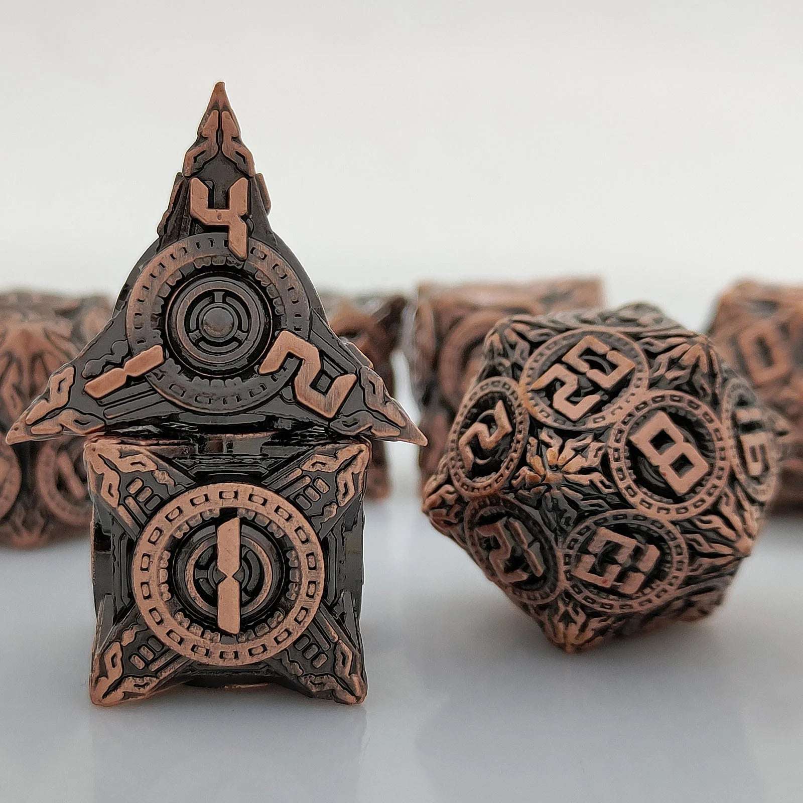 Antique Red Copper Solid Metal DND Dice Set Flying Saucer Elements - Bear Dice