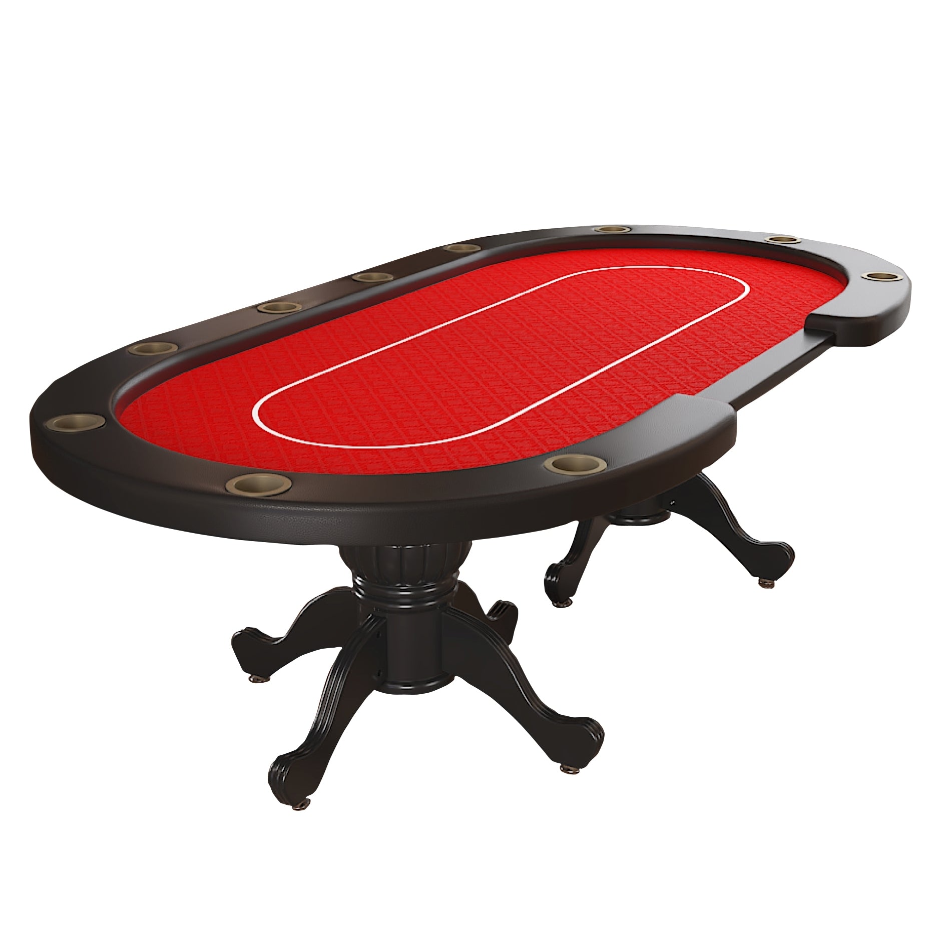 96 Inch Oval Aura Poker Table for 10 Players with Red Felt Surface and Pedestal Base |Bear Dice