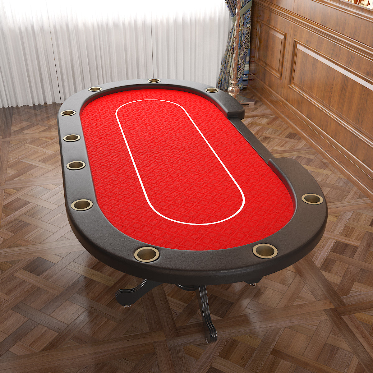 Aura Poker Table Side Angle View with Ornate Pedestal Base in Home Game Room Setting | Bear Dic
