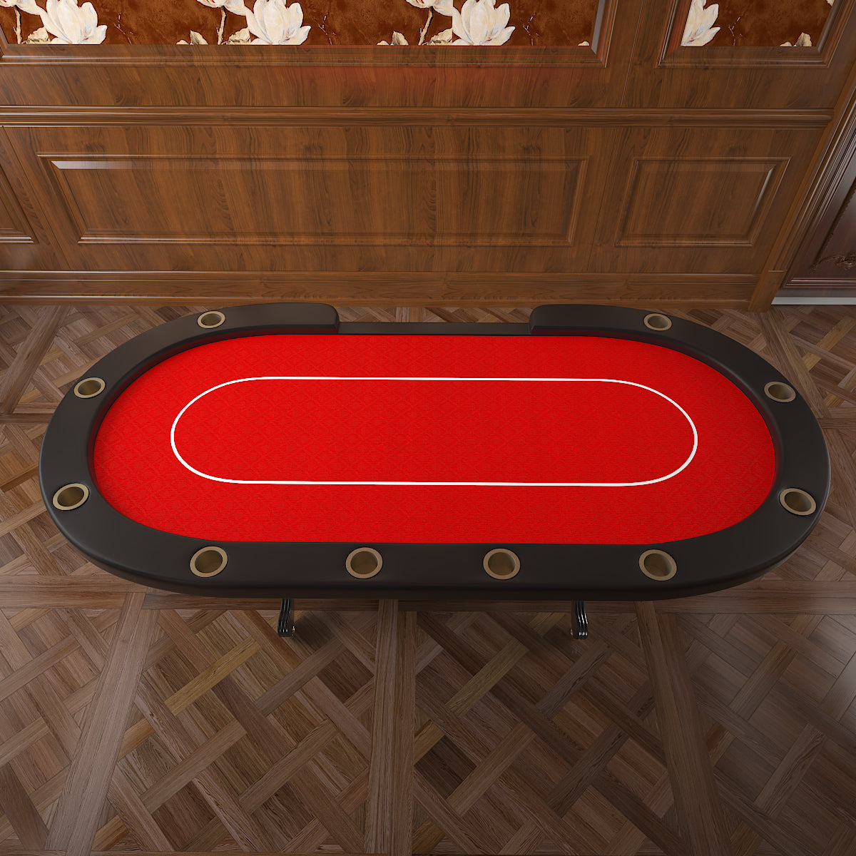 Aura Poker Table Top View Showing Red Speed Cloth Felt and White Bet Line for Texas Holdem | Bear Dice