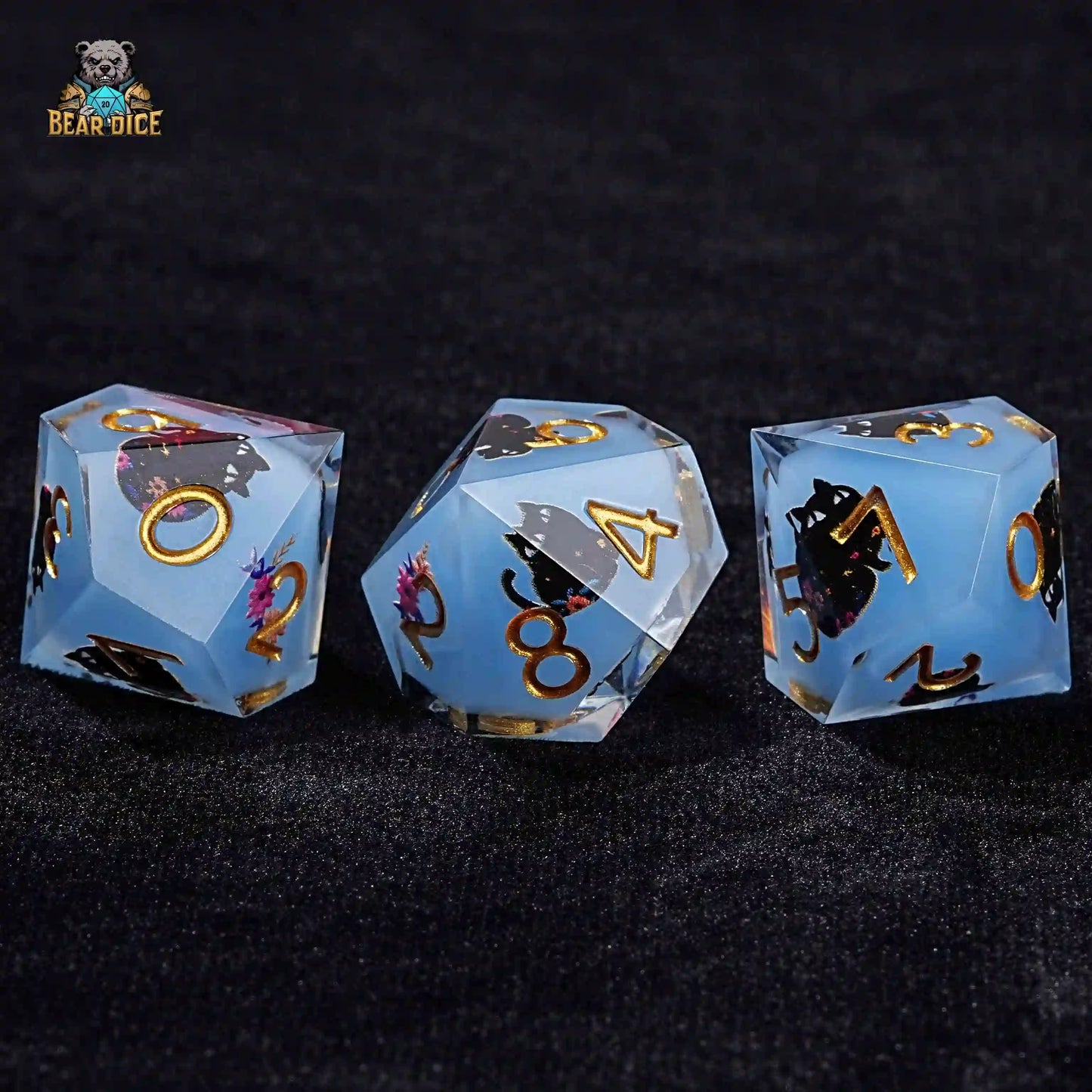 Charming Blue Resin 3D10 Dice with Adorable Cat | Bear Dice