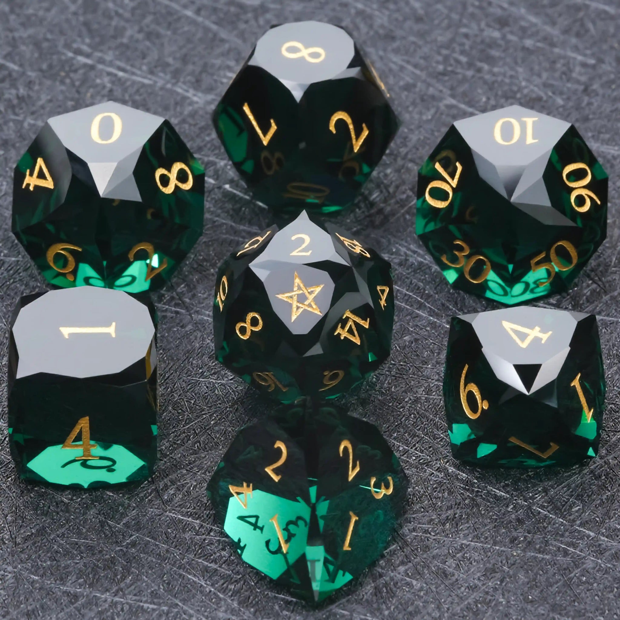 Bear Dice D&D Multi - Sided Engraved Glass Gemstone Dice Set - Bear Dice