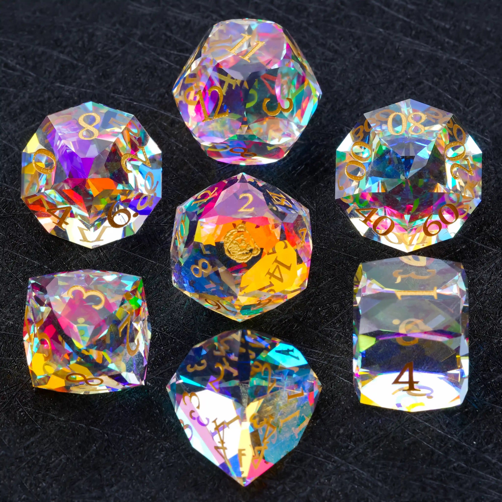 Bear Dice Faceted Prism DND Glass Dice Set + Gold Font - Bear Dice