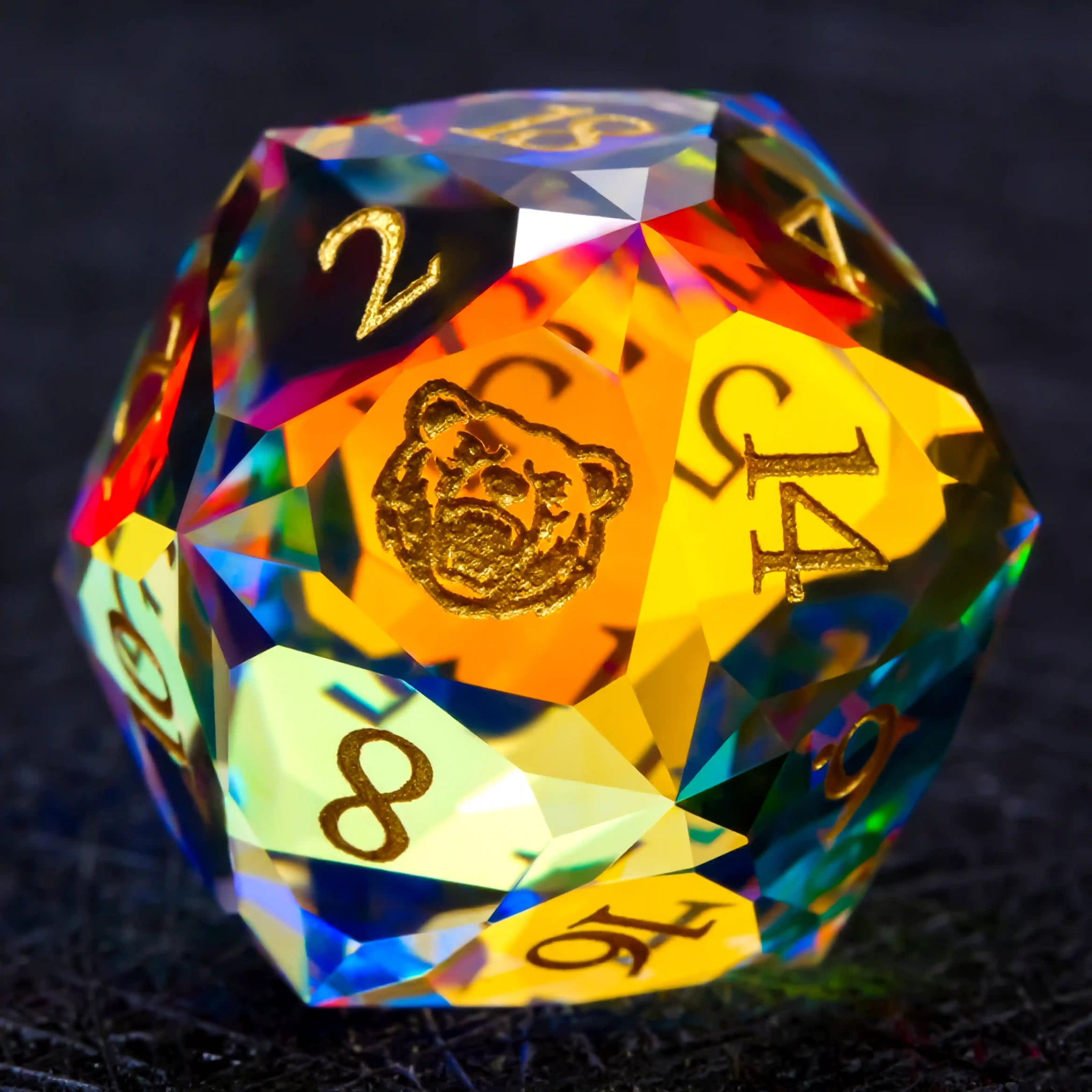 Bear Dice Faceted Prism DND Glass Dice Set + Gold Font - Bear Dice