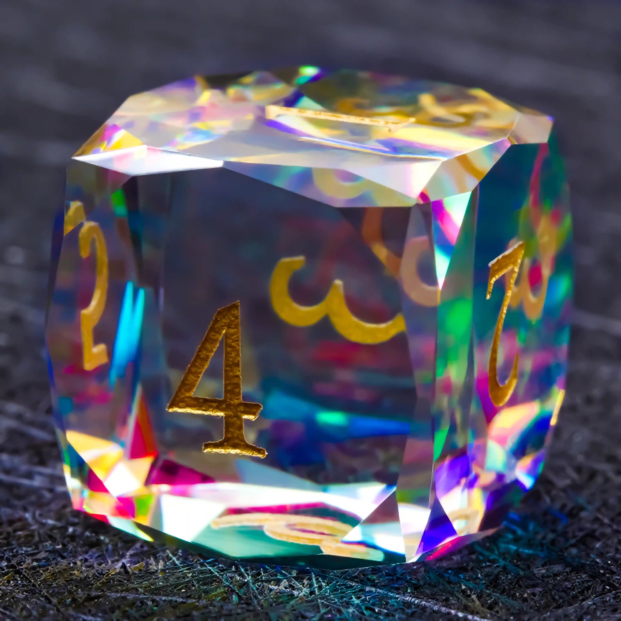 Bear Dice Faceted Prism DND Glass Dice Set + Gold Font - Bear Dice