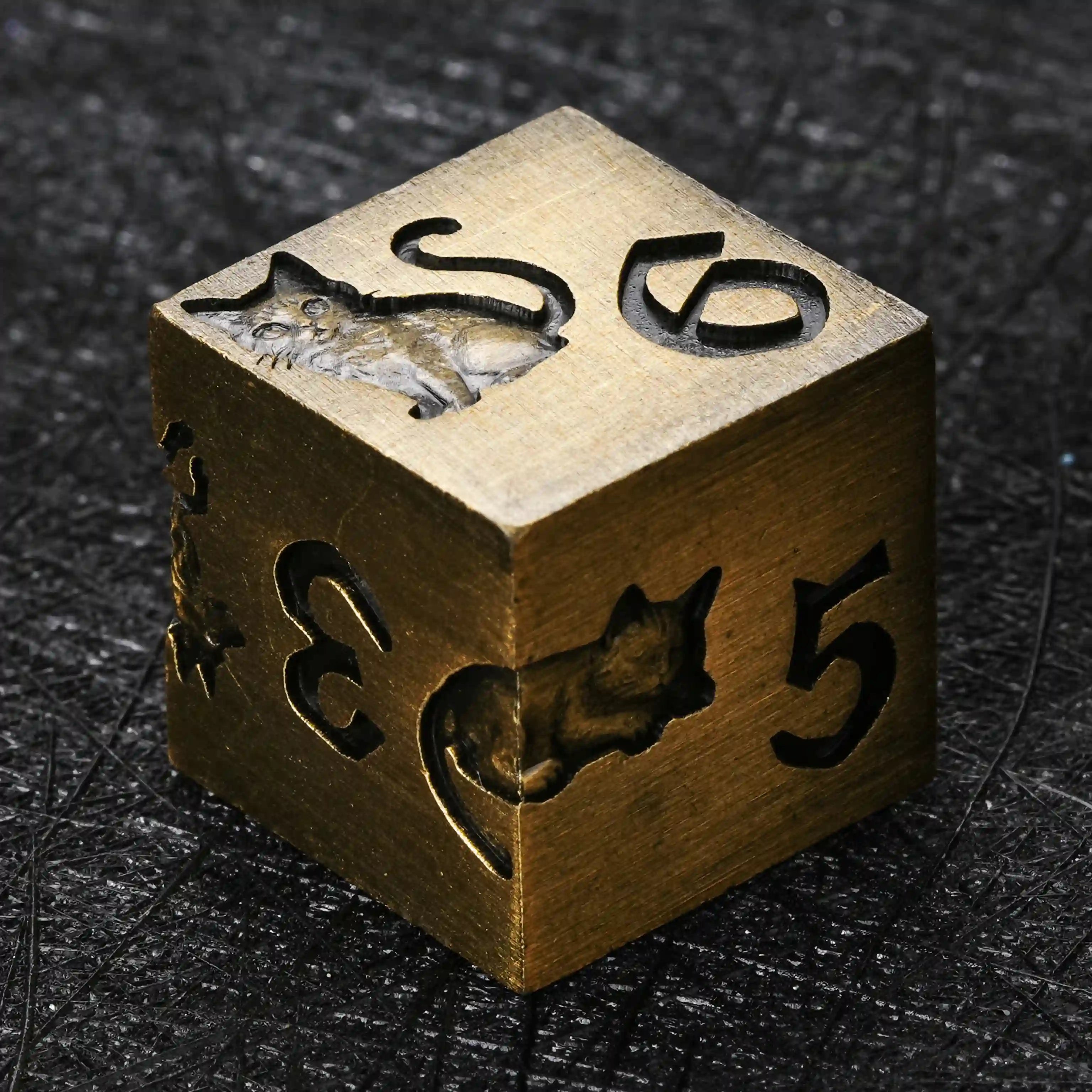 Bronze metal D6 dice with animal ally design BearDice