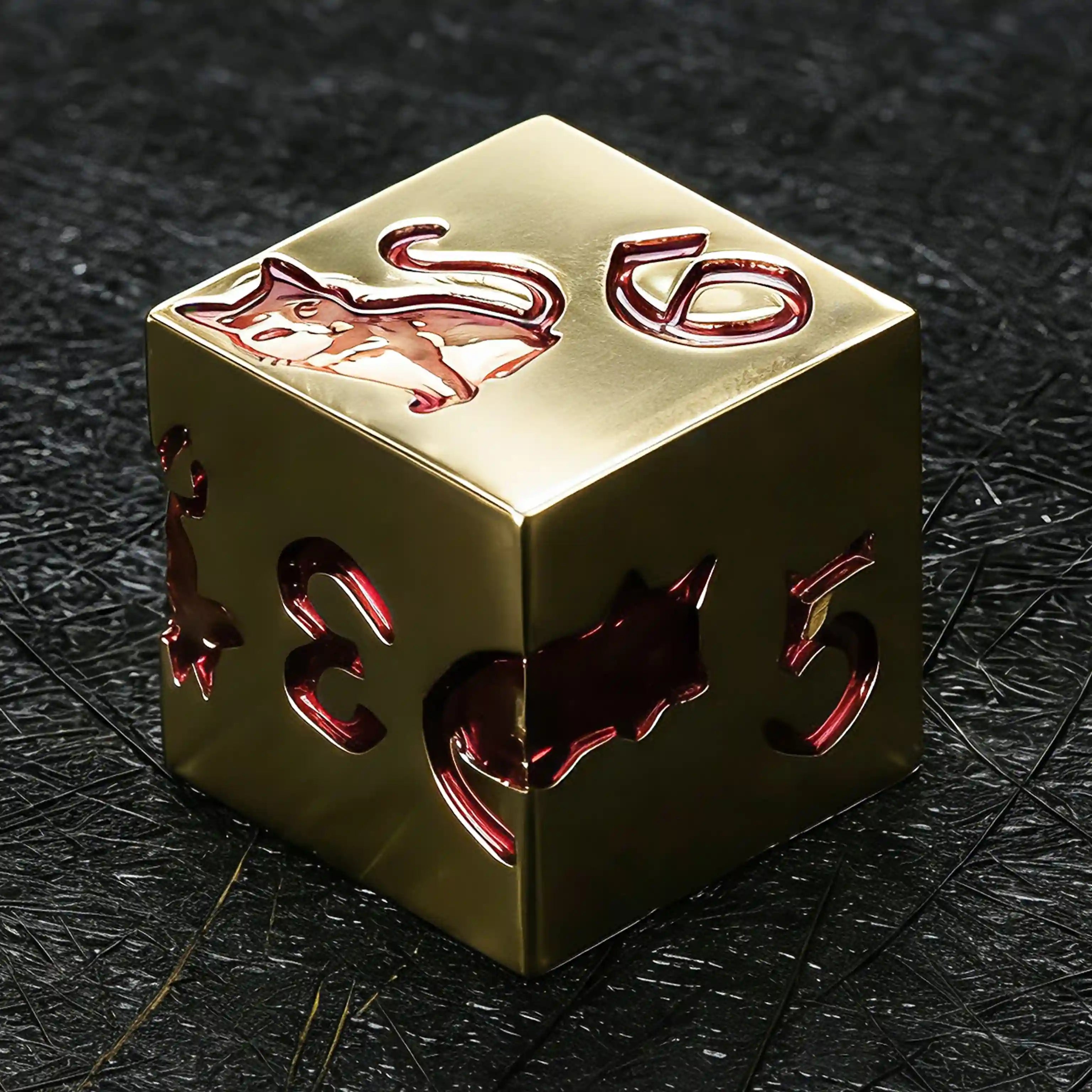 Gold metal D6 dice with animal themed design BearDice