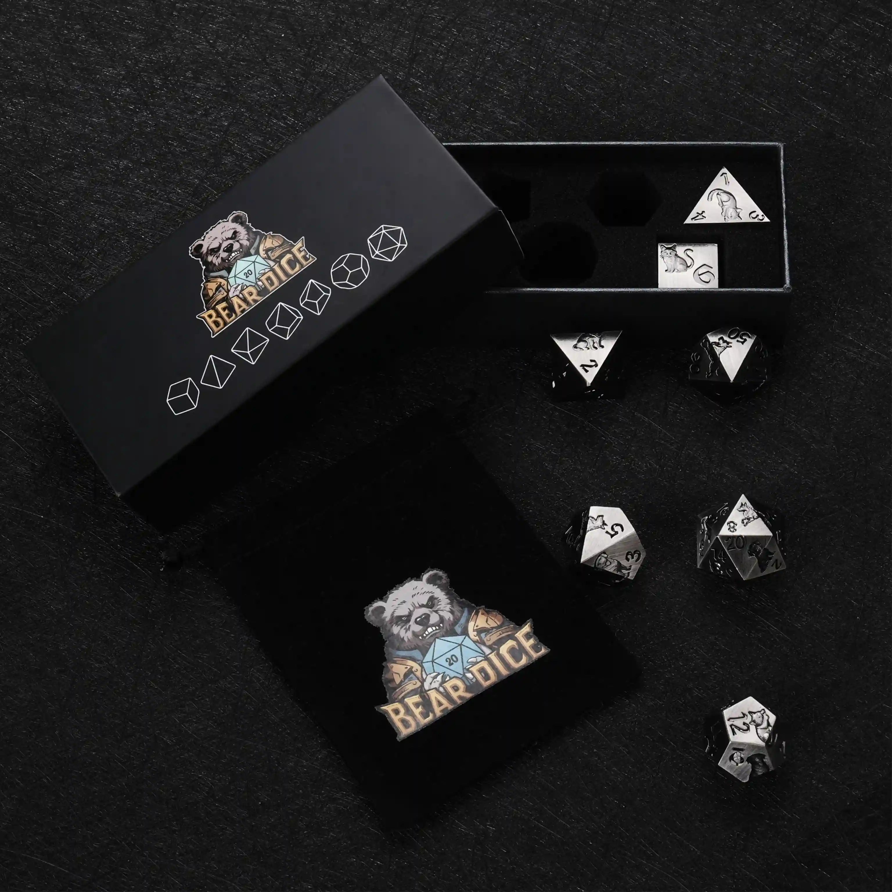 Kickstarter animal ally metal dice set with premium gift box BearDice