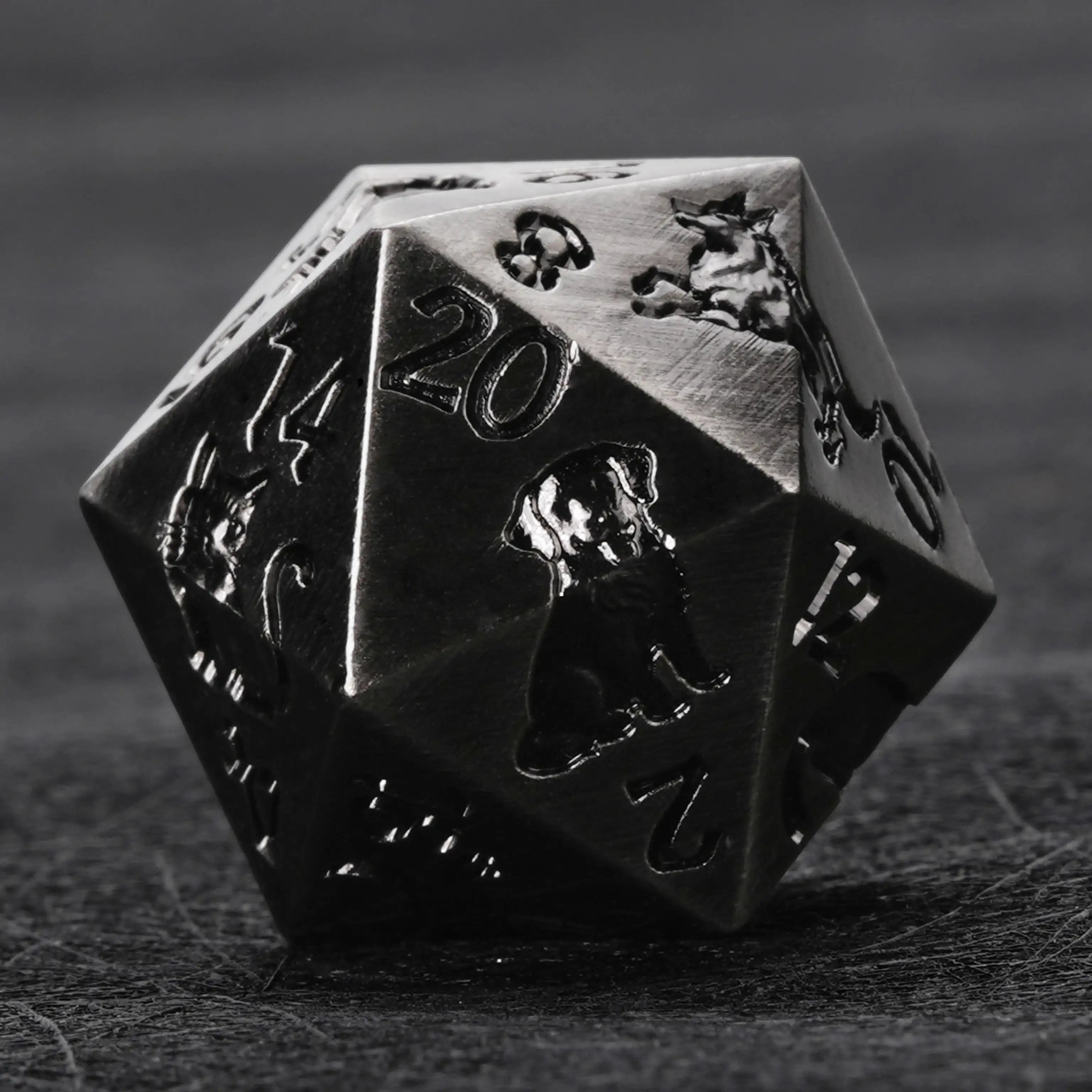 Black metal animal ally DND dice set for tabletop RPG BearDice