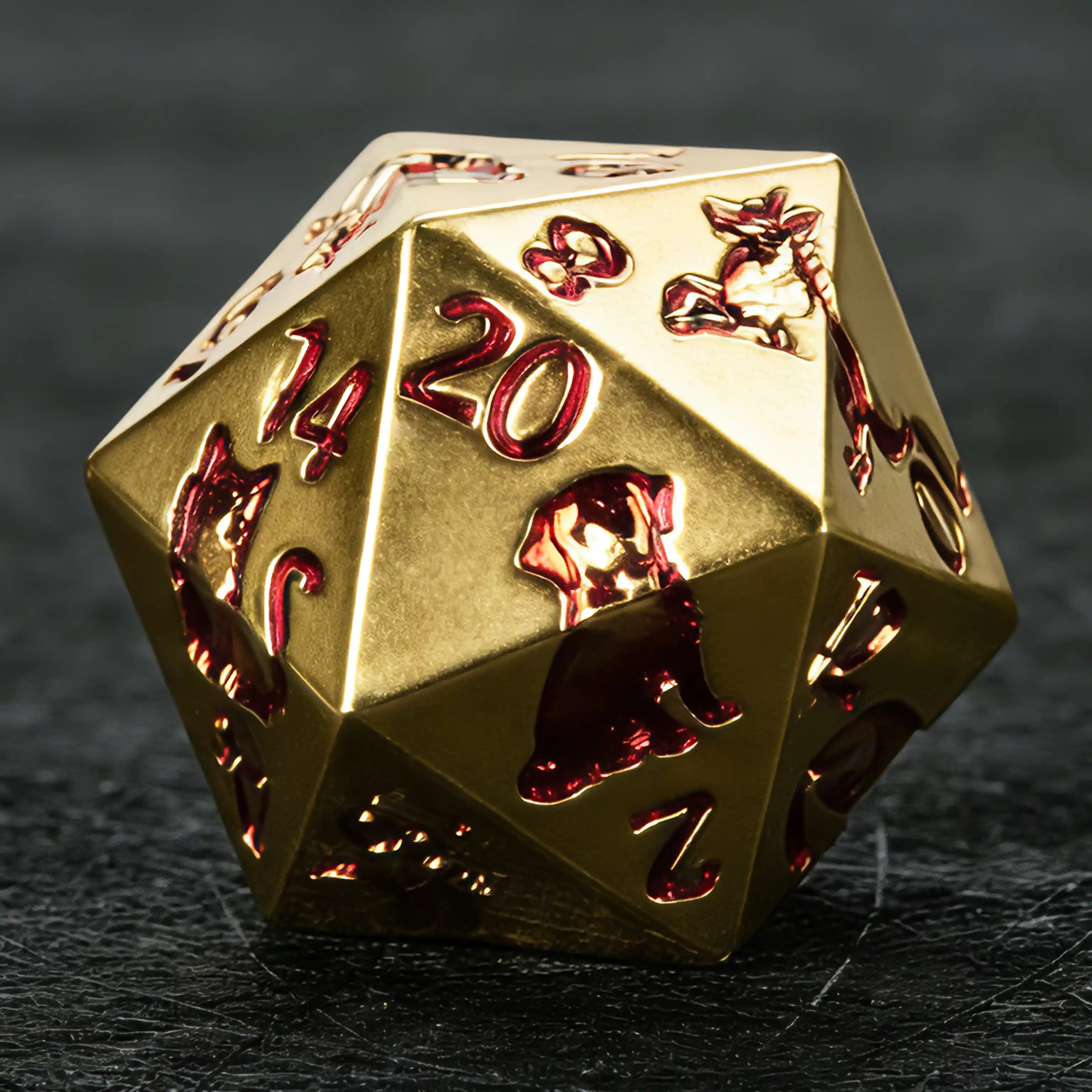 Red gold metal animal themed DND dice set collectible BearDice