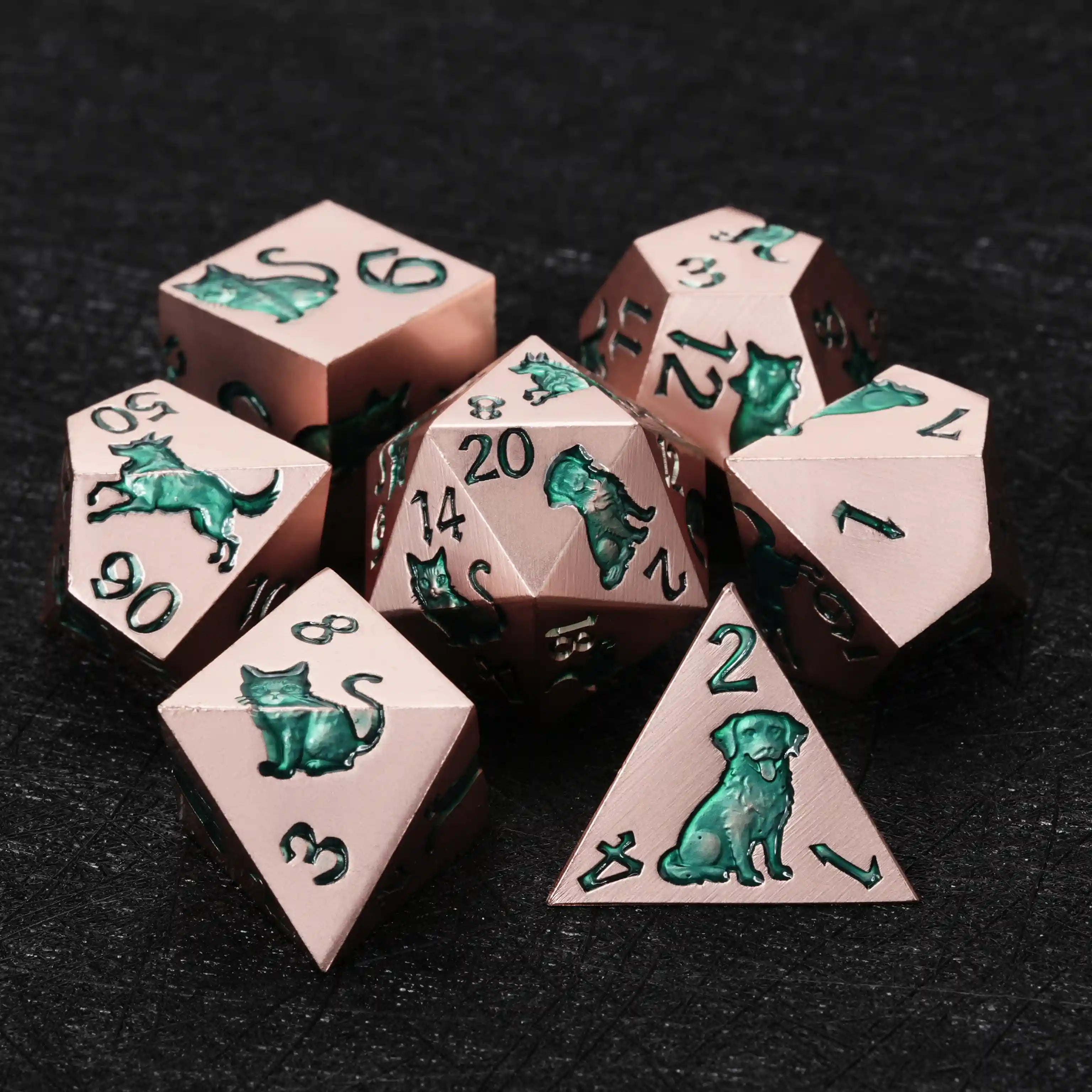 Rose gold metal animal ally DND dice full polyhedral set BearDice