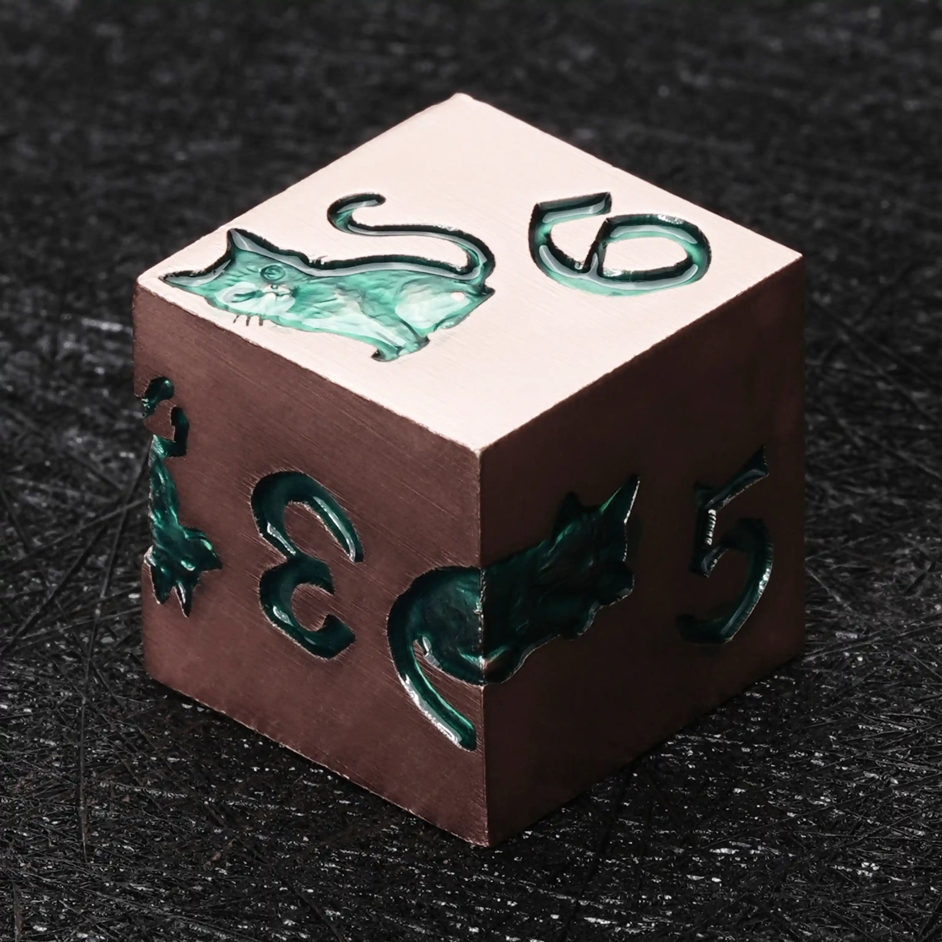 Rose metal D6 animal ally dice close up BearDice