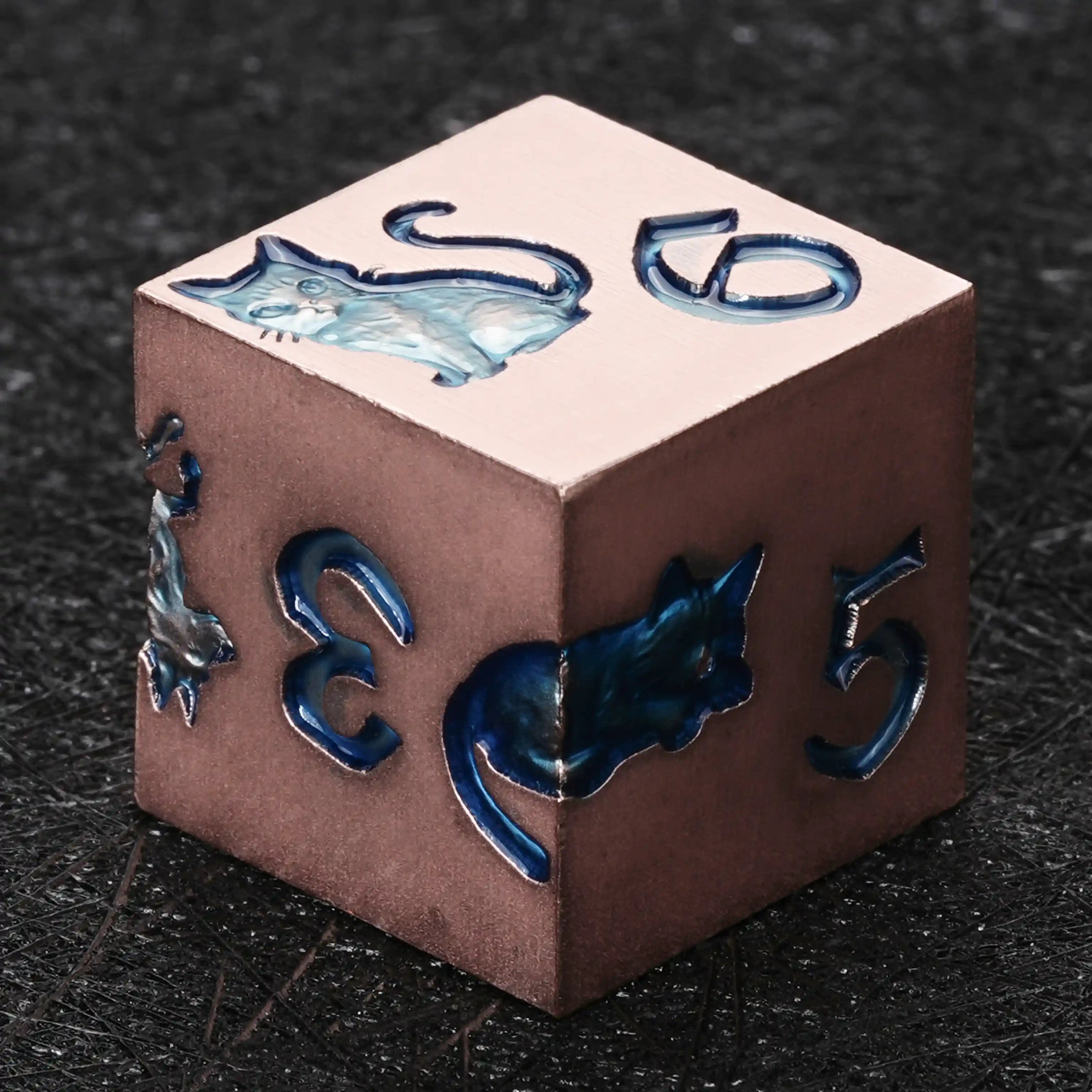 Rose metal D6 dice with animal ally engraving BearDice