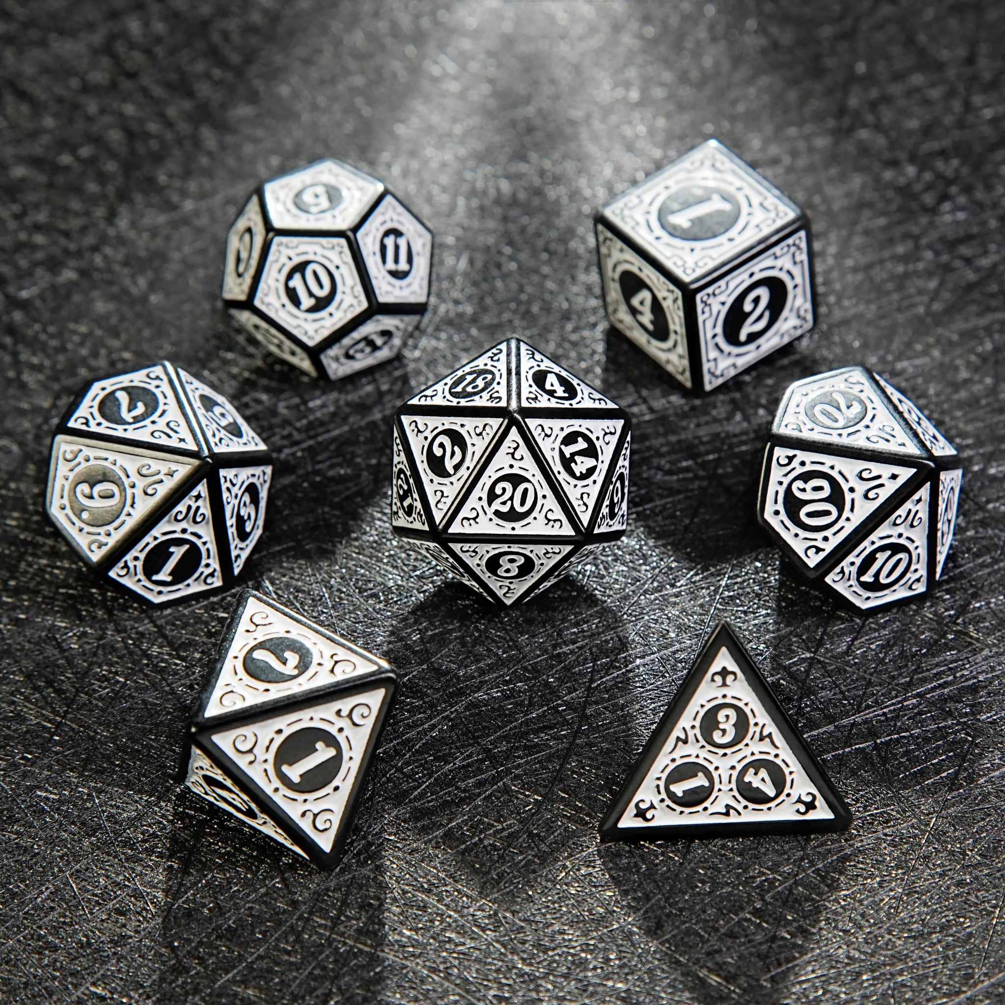 Black and White Elegant Acrylic DND Dice Set - Gothic Baroque - Bear Dice