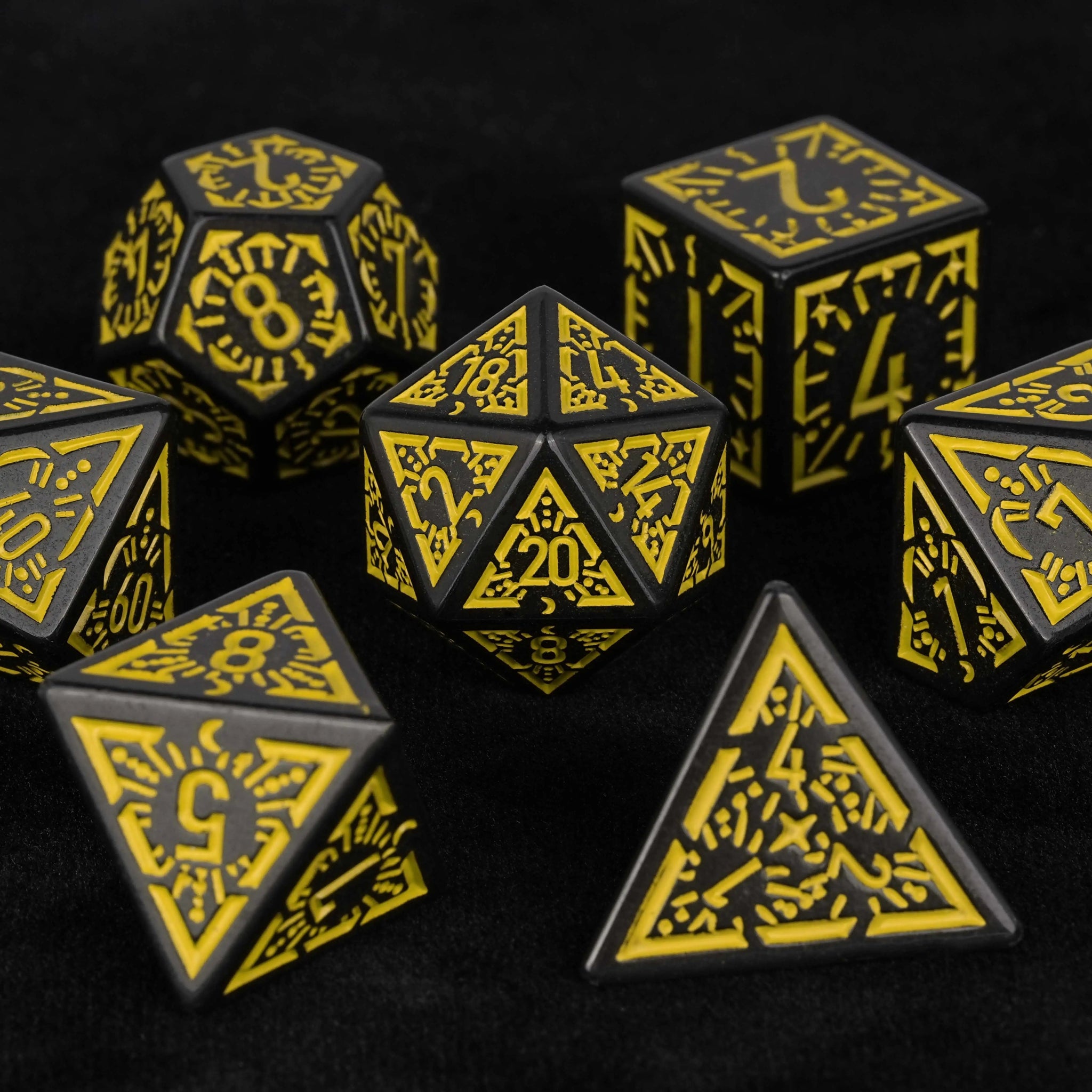 Black and Yellow Rune Acrylic DND Dice Set - Bear Dice