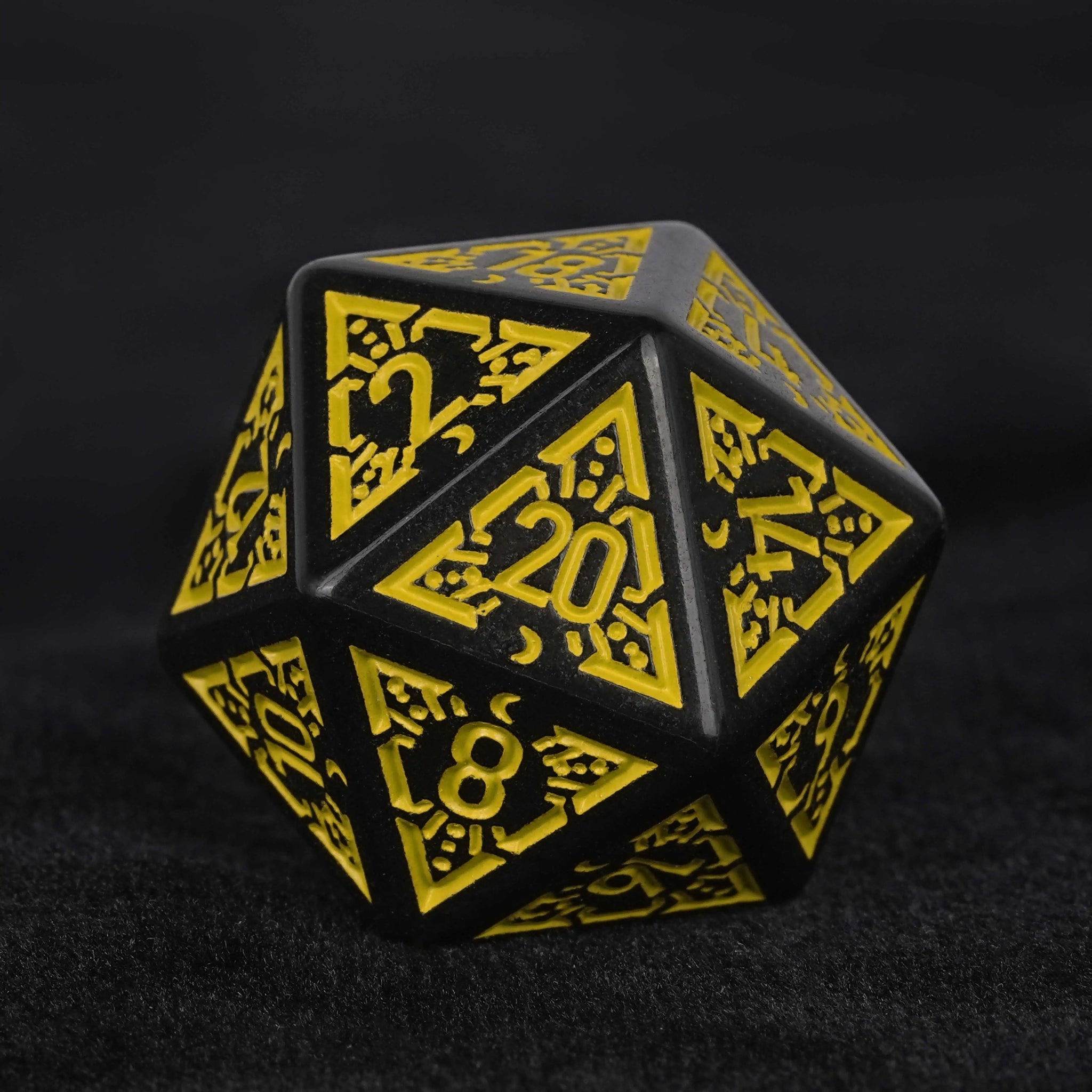 Black and Yellow Rune Acrylic DND Dice Set - Bear Dice