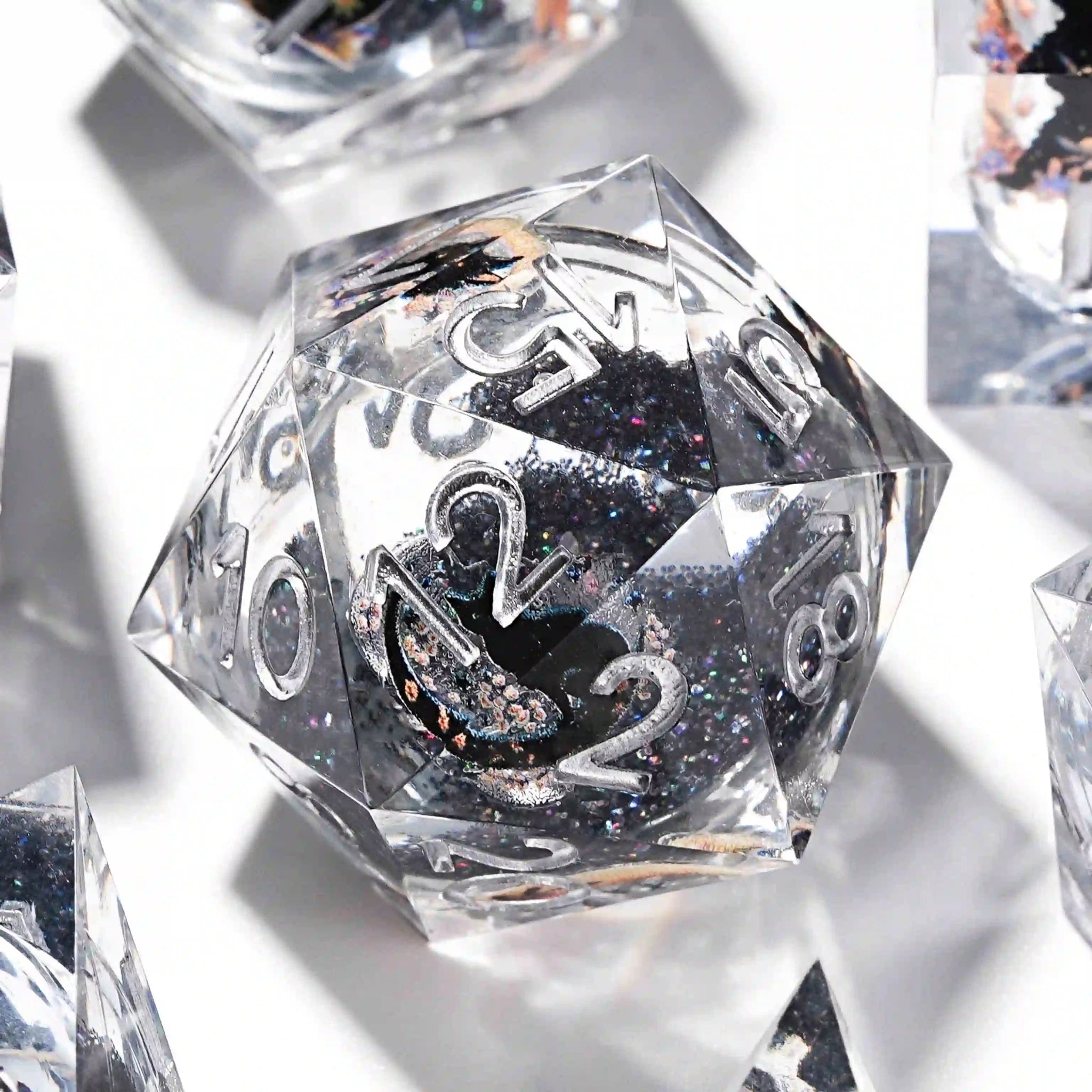 Black Cat Liquid Core Clear Resin D&D Dice, Quicksand Dice Set - Bear Dice