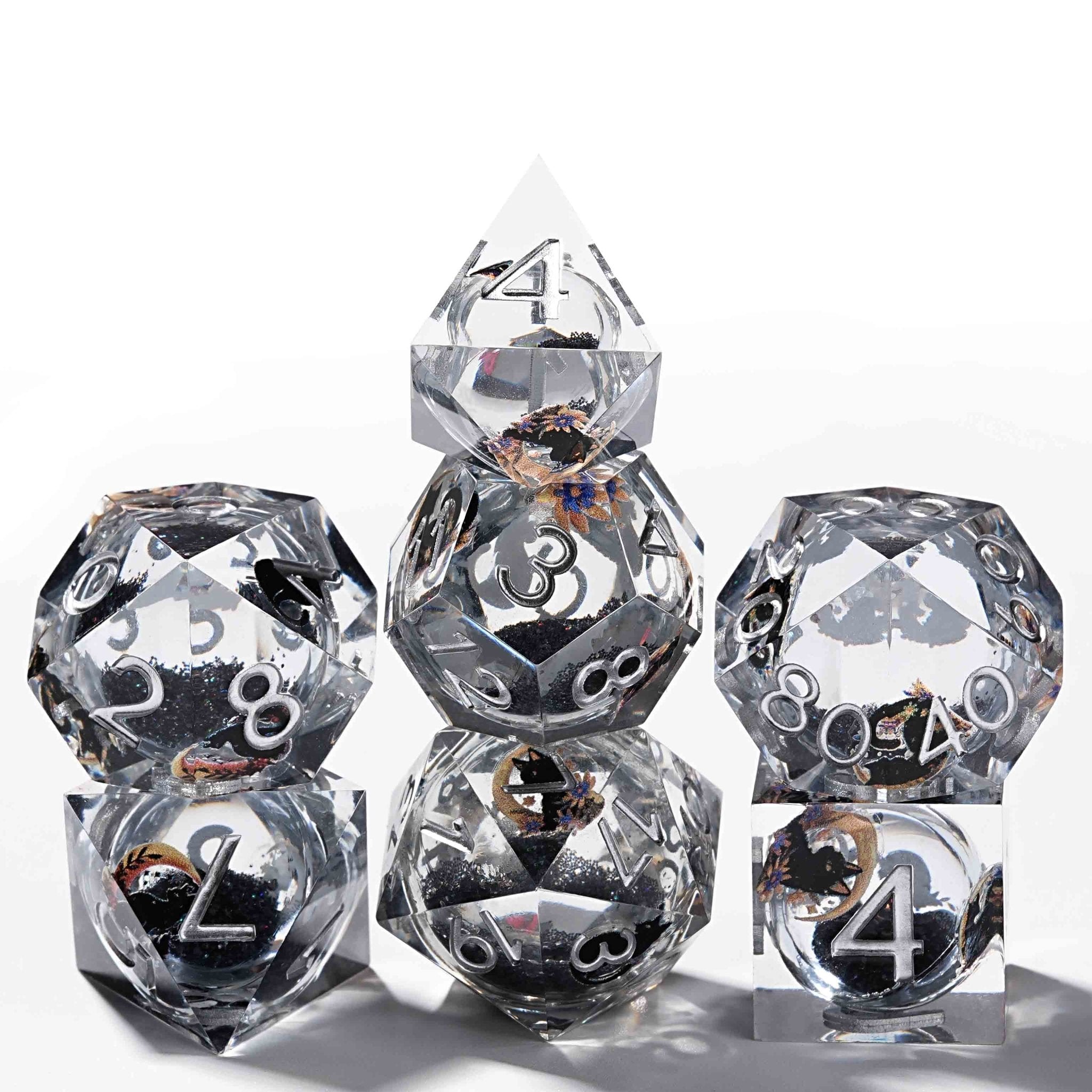 Black Cat Liquid Core Clear Resin D&D Dice, Quicksand Dice Set - Bear Dice