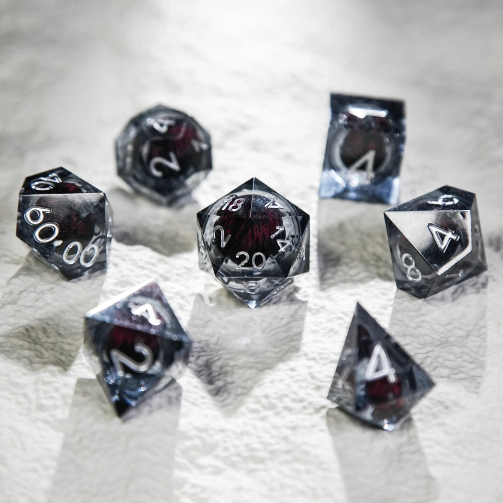 Black Resin Core DND Dice Set + Silver Font - Bear Dice