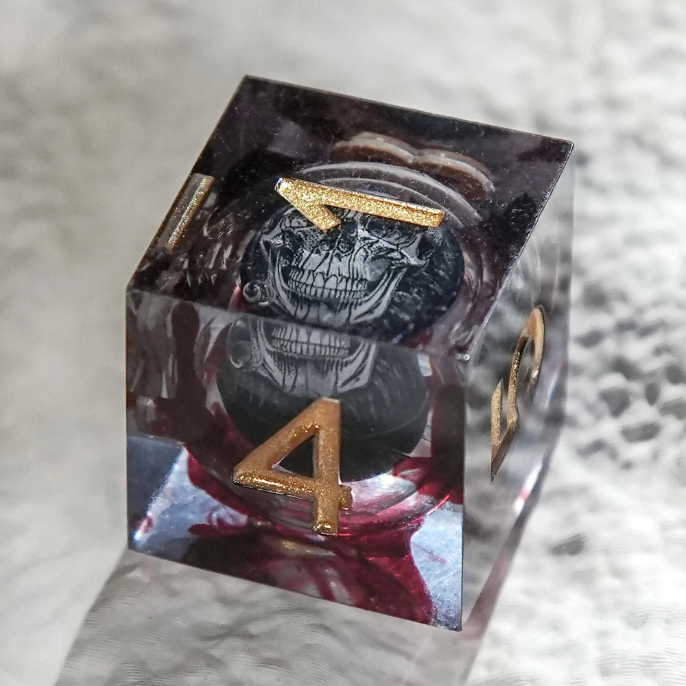 Blood Red Skull Core Resin DND Dice Set + Gold Font - Bear Dice