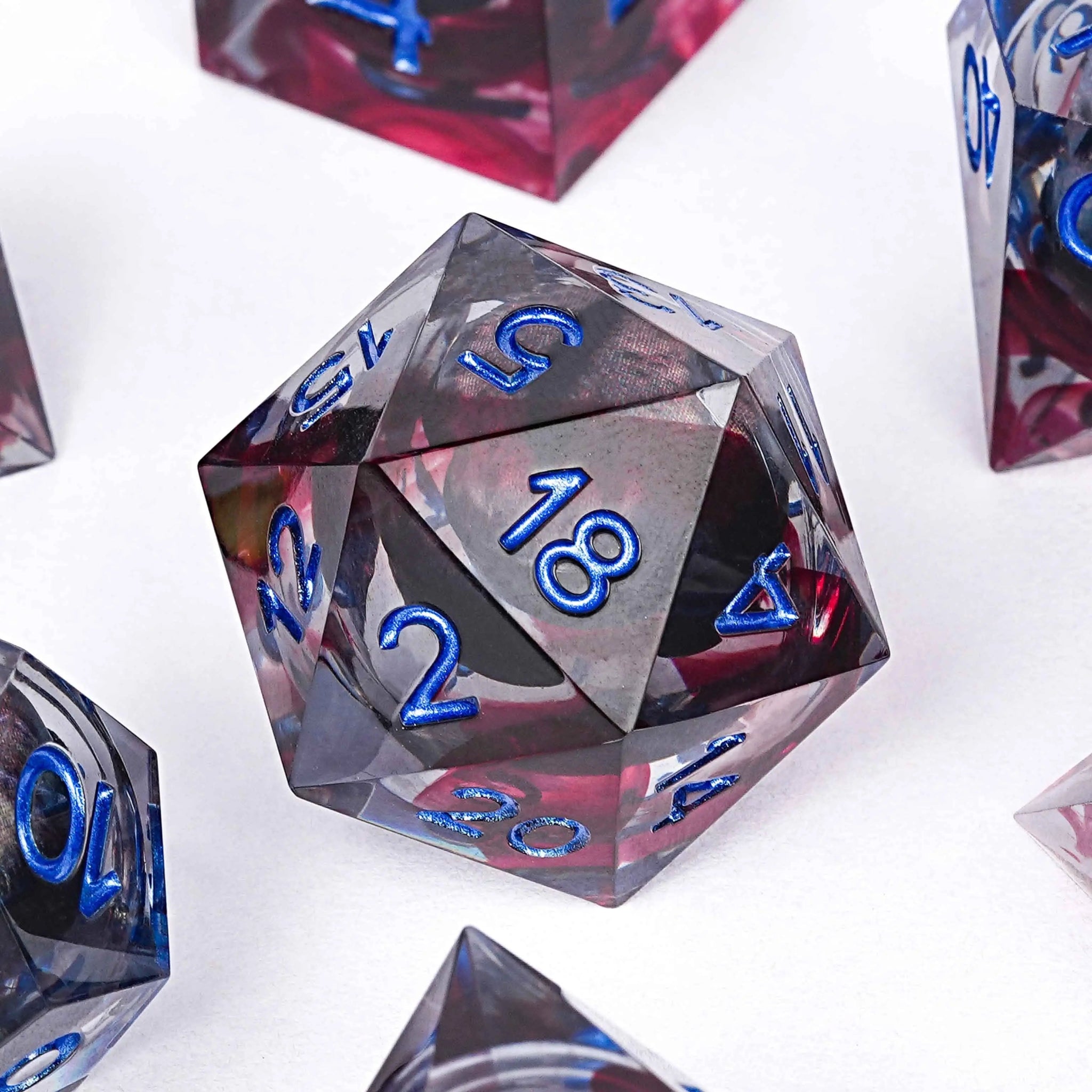 Blood - stained Black Dragon Eye Liquid Core Resin Polyhedron DND Dice Set + Blue Font - Bear Dice