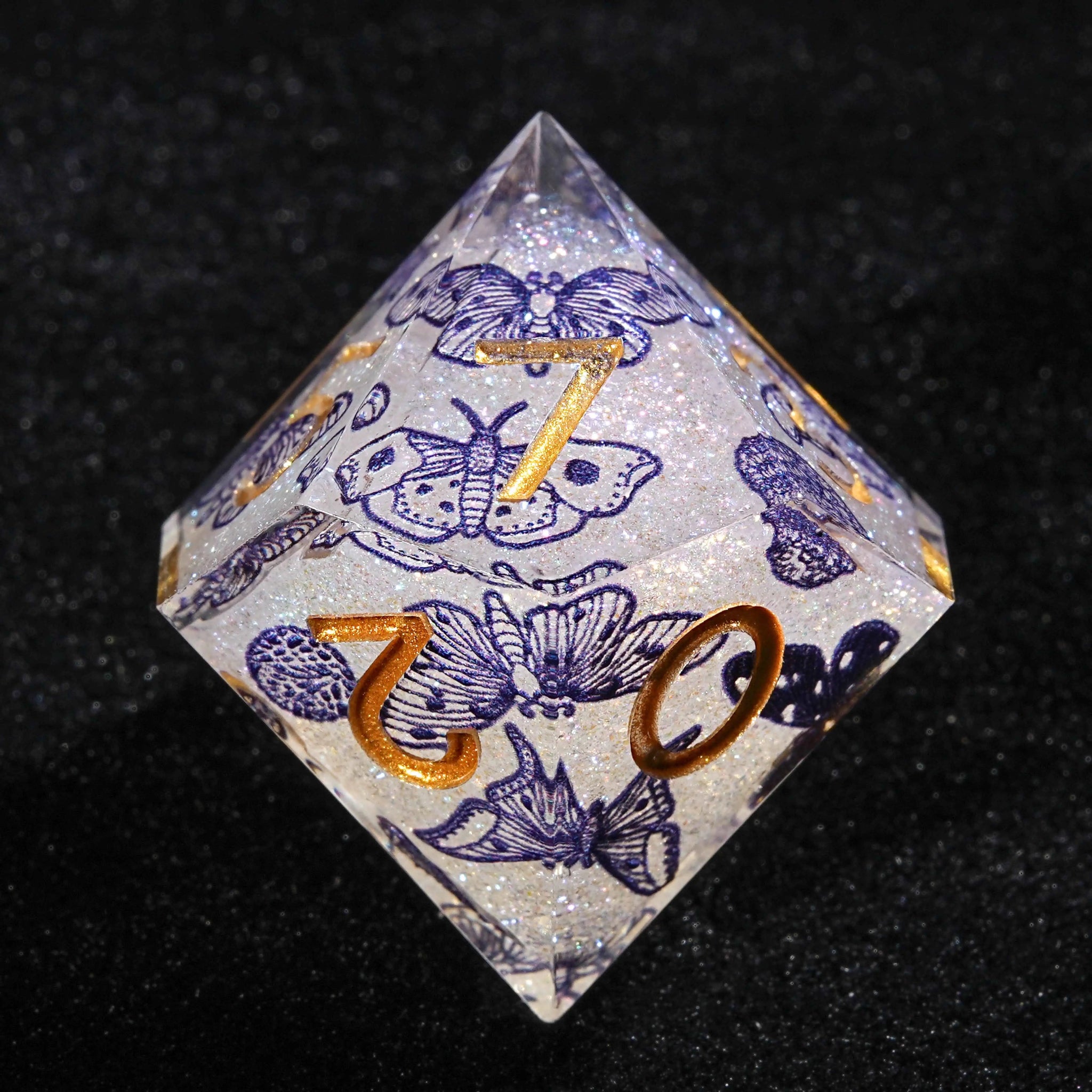 Blue Butterfly Resin DND Dice Set + Gold Font - Bear Dice