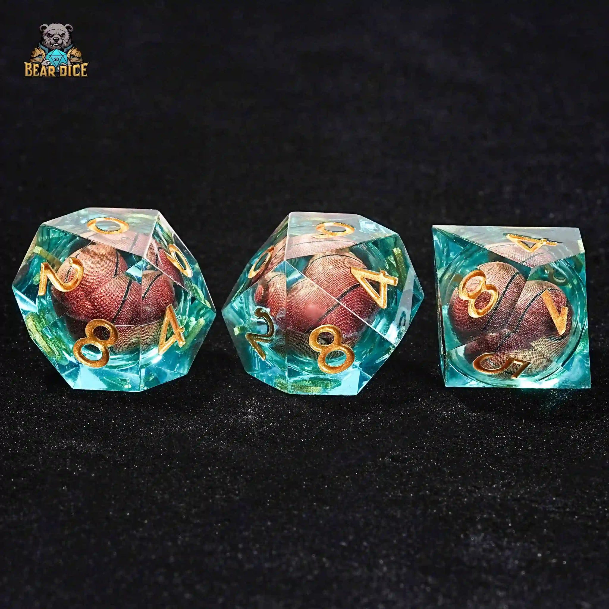 Blue Clear Resin D10 Dice - Basketball Liquid Core 10 Sided Dice - Bear Dice