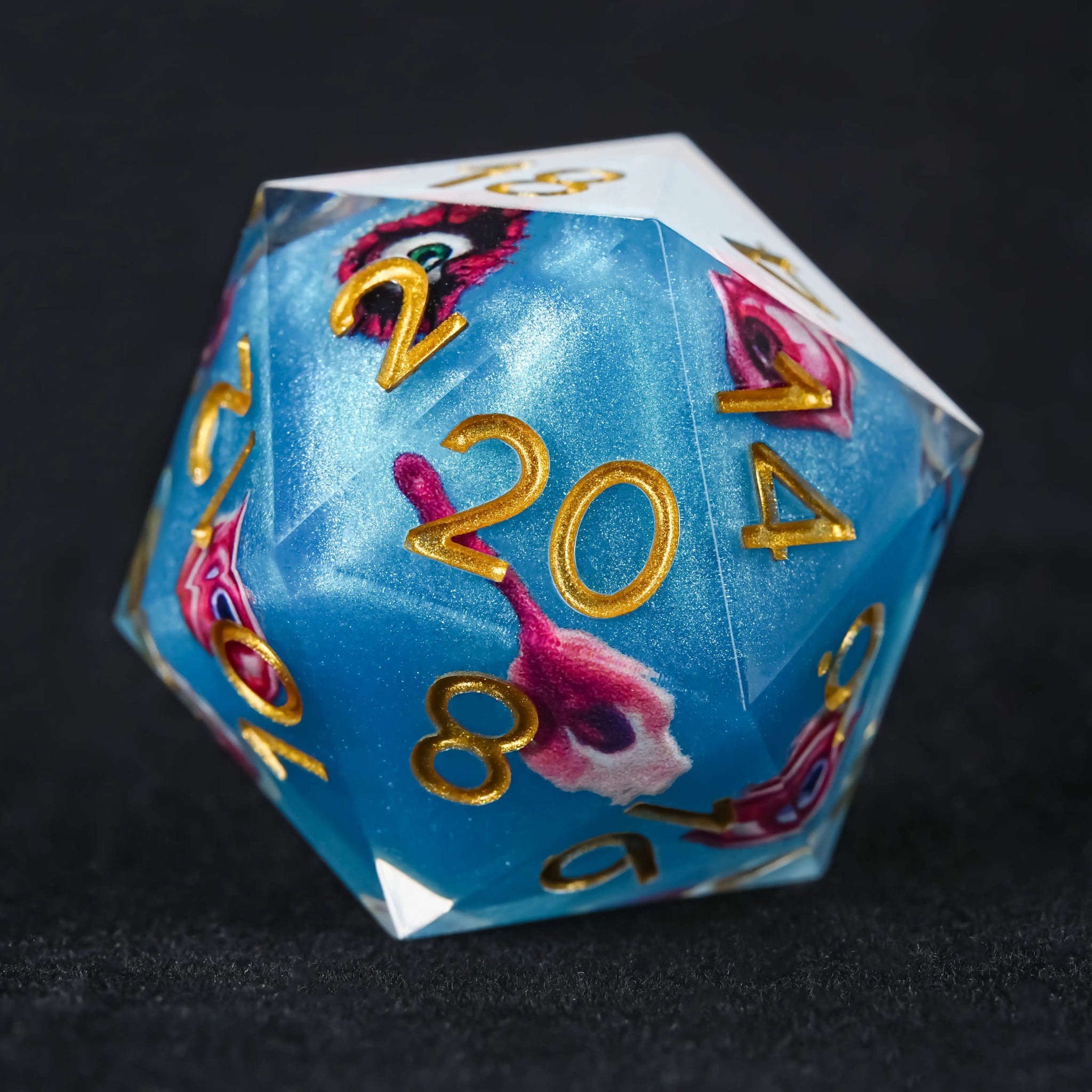 Blue Red Eye Resin Dice Set with Gold Numbers - RPG DND - Bear Dice