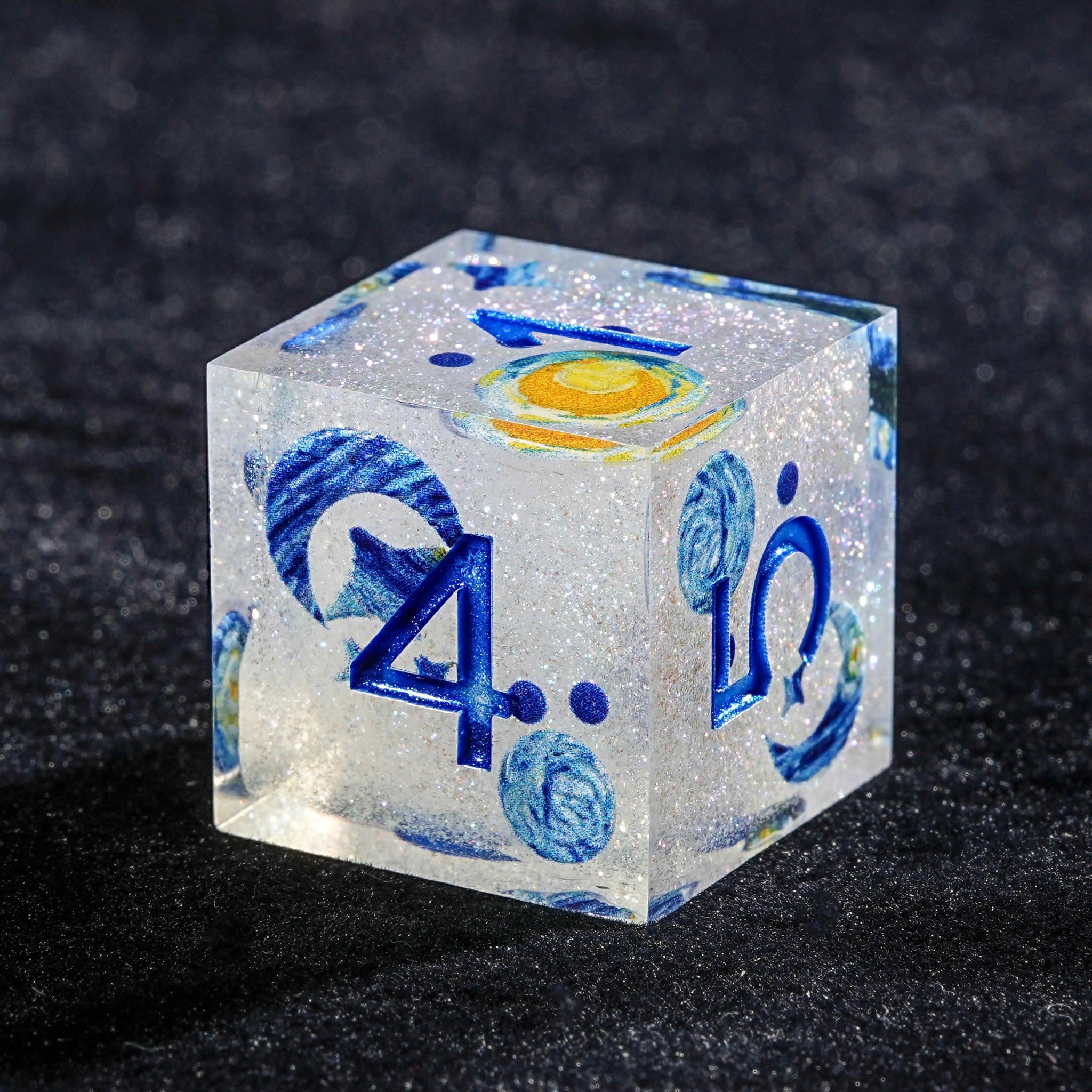 Blue Resin Solid Van Gogh DND Dice Set + Blue Numbers - Bear Dice