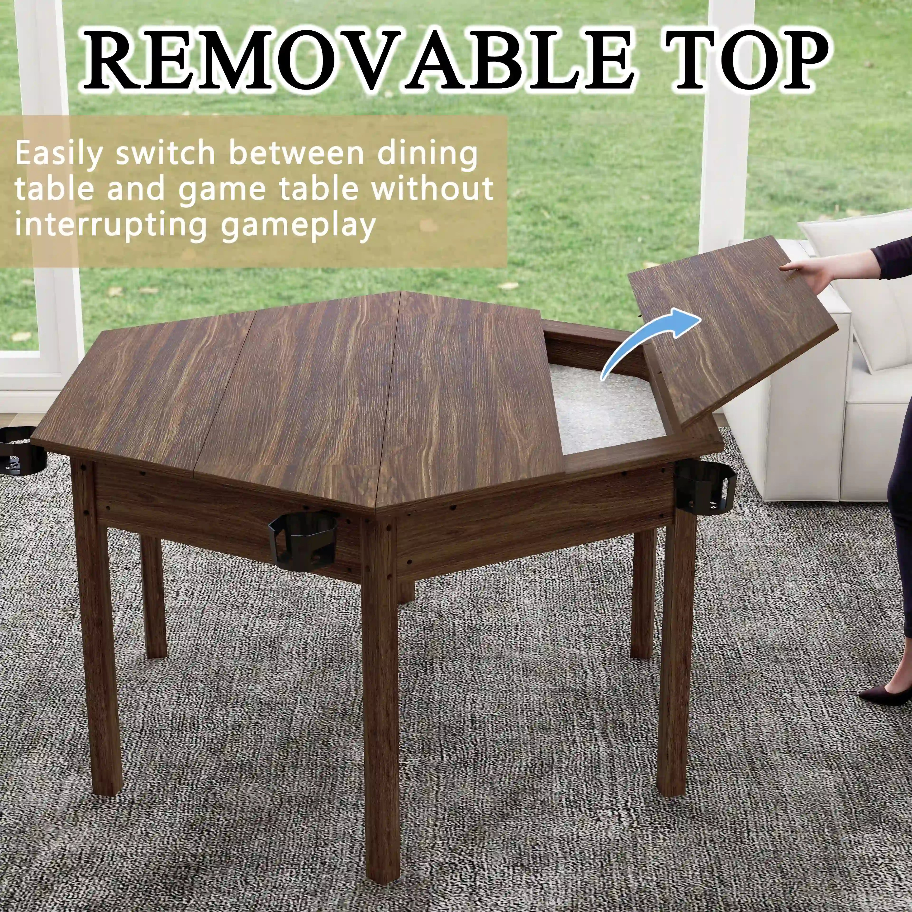 board game table Board Game Table / Game Table for 6 Players, Hexagon Gaming & Dining Table with Removable Table Top - Bear Dice